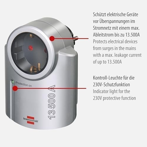 Primera-Line, Priz Adaptörü ile Yüksek Gerilim Koruması İçin (Adaptör Yıldırım Koruması Olarak Elektronik Cihazlar) Renk: Gümüş/siyah 1 Adapter Siyah, Gümüş 1506950