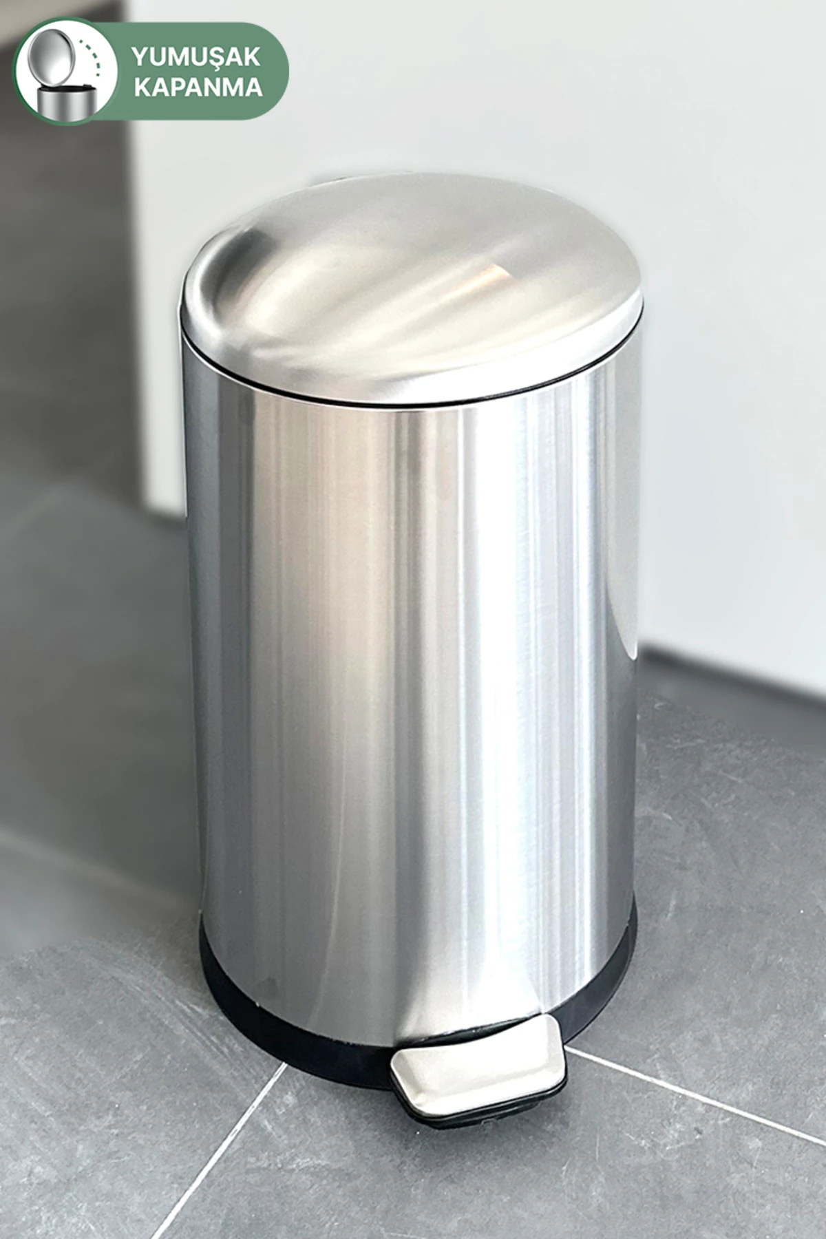 Paslanmaz Çelik Bombe Kapaklı Çöp Kovası 40 Litre Inox
