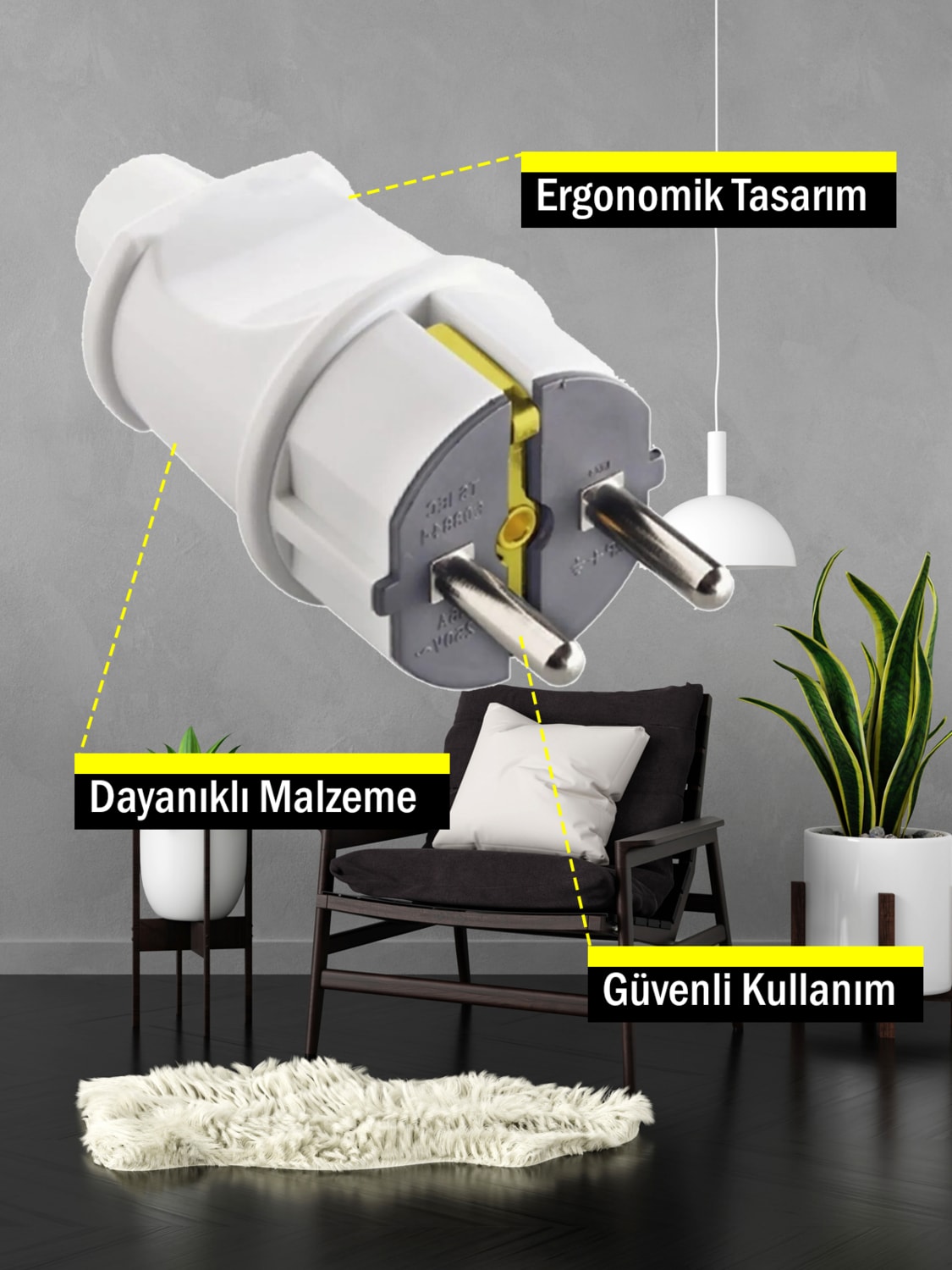 Topraklı Erkek Fiş Beyaz