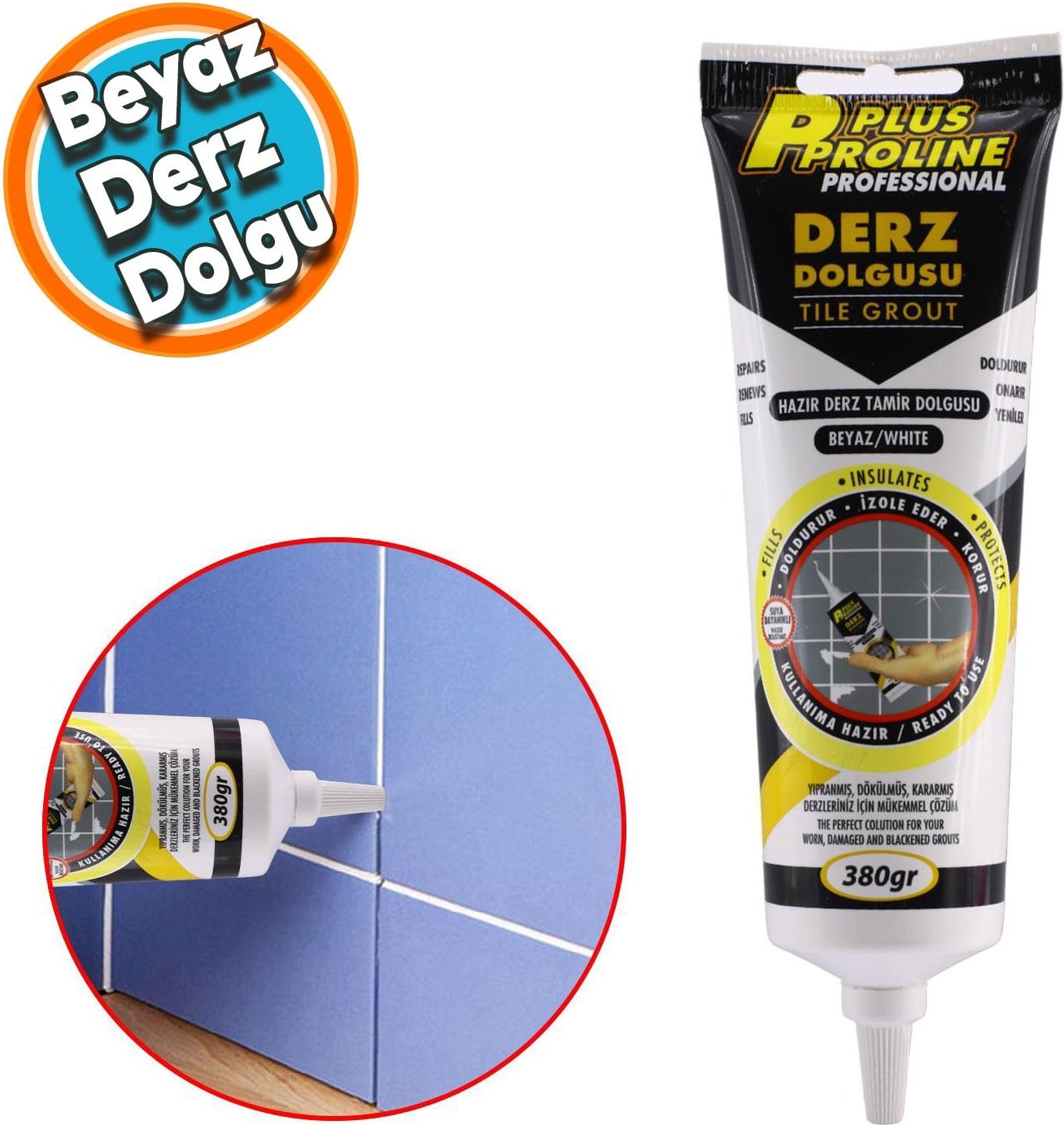 Derz Dolgu Fayans Seramik Mermer Yer Duvar Için Tamir Wc Banyo Tadilat Beyaz 380 gr 2 Adet