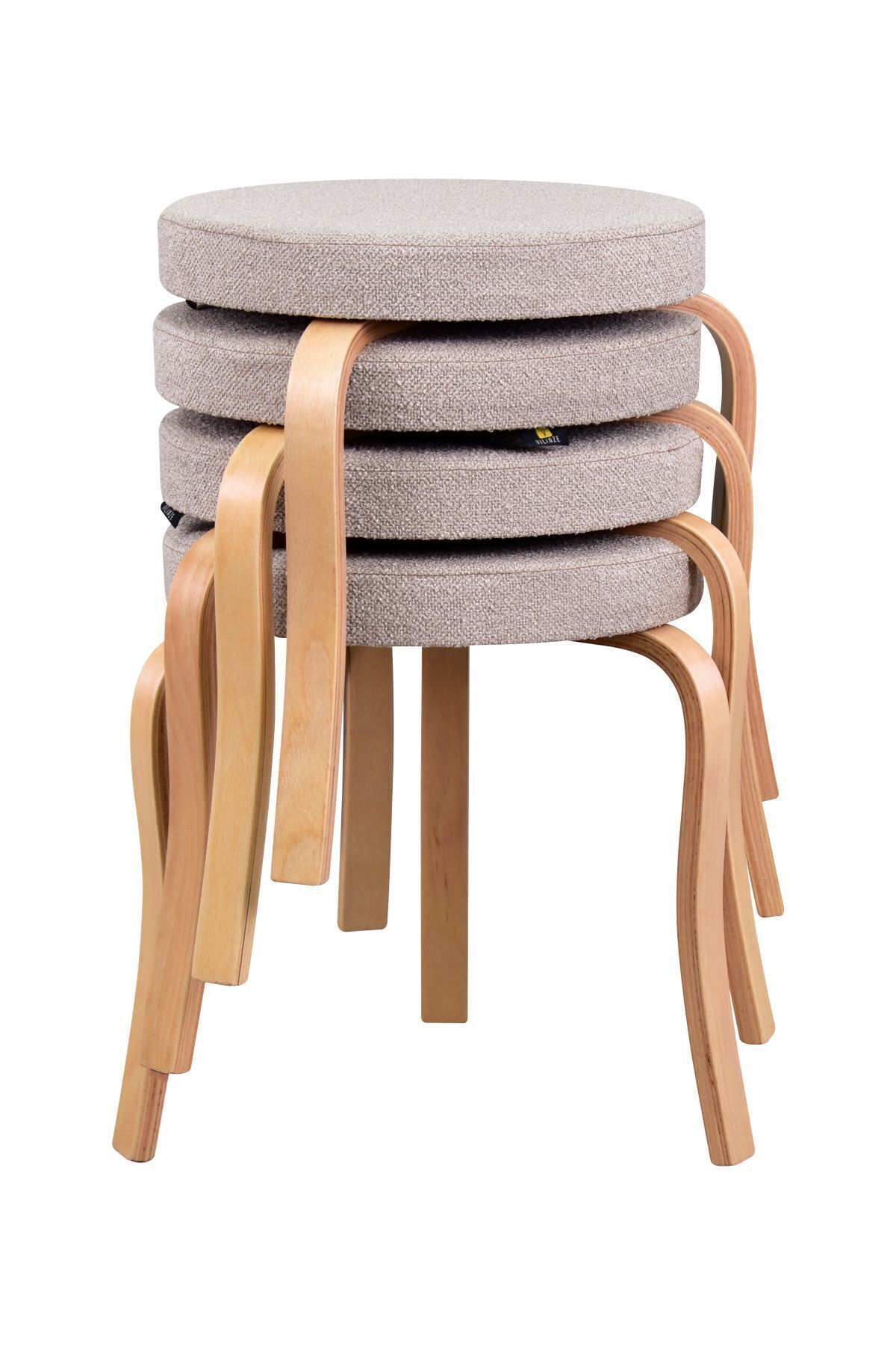 Ege Teddy Kumaş Naturel Ahşap Ayak Istiflenebilir Mutfak-balkon Taburesi (4 ADET)