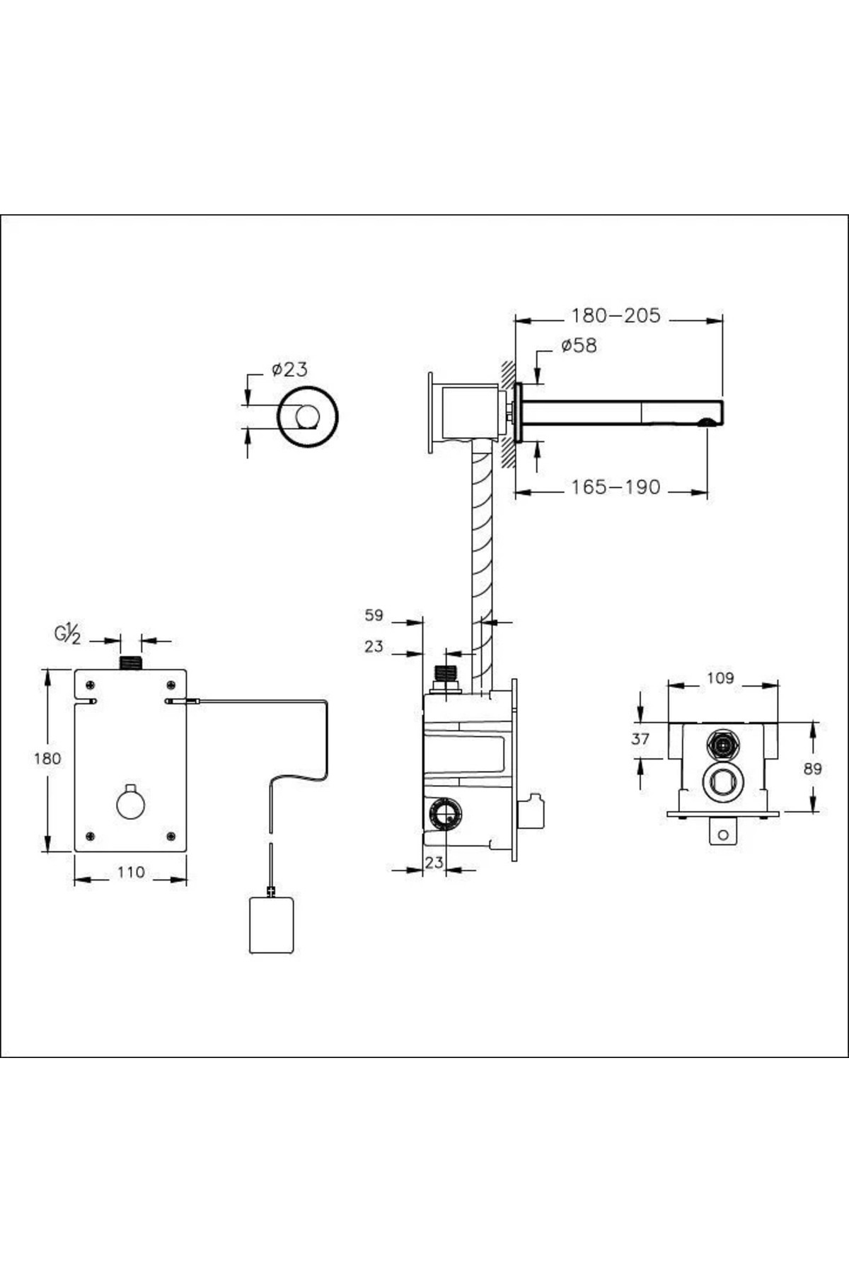 Lavabo Bataryası, Origin, Duvardan, Ankastre, Fotoselli (Çift Su Girişli - Elektrikli), Uzun,