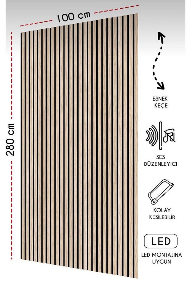 Mdf Ahşap Akustik Duvar ve Tavan Kaplama Paneli 100x280 cm