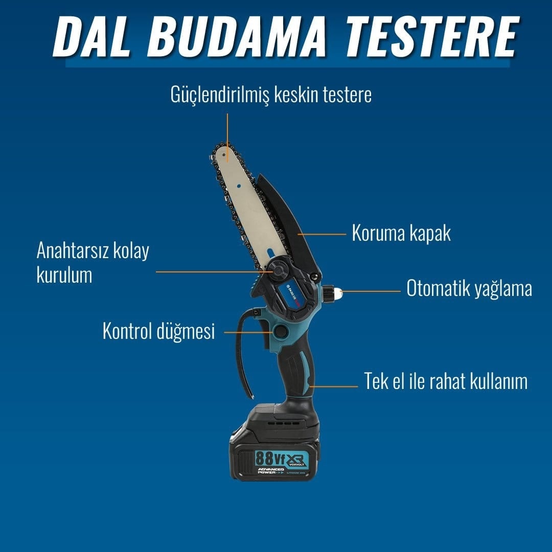 Akülü Süper 6lı Set Makina 88VF 5AH 125MM Avuç Taşlama, Sds Plus Kırıcı Delic, Somun Sıkma Sökme, Vidalama Matkap, Budama Testere, Budama Makası EEA397
