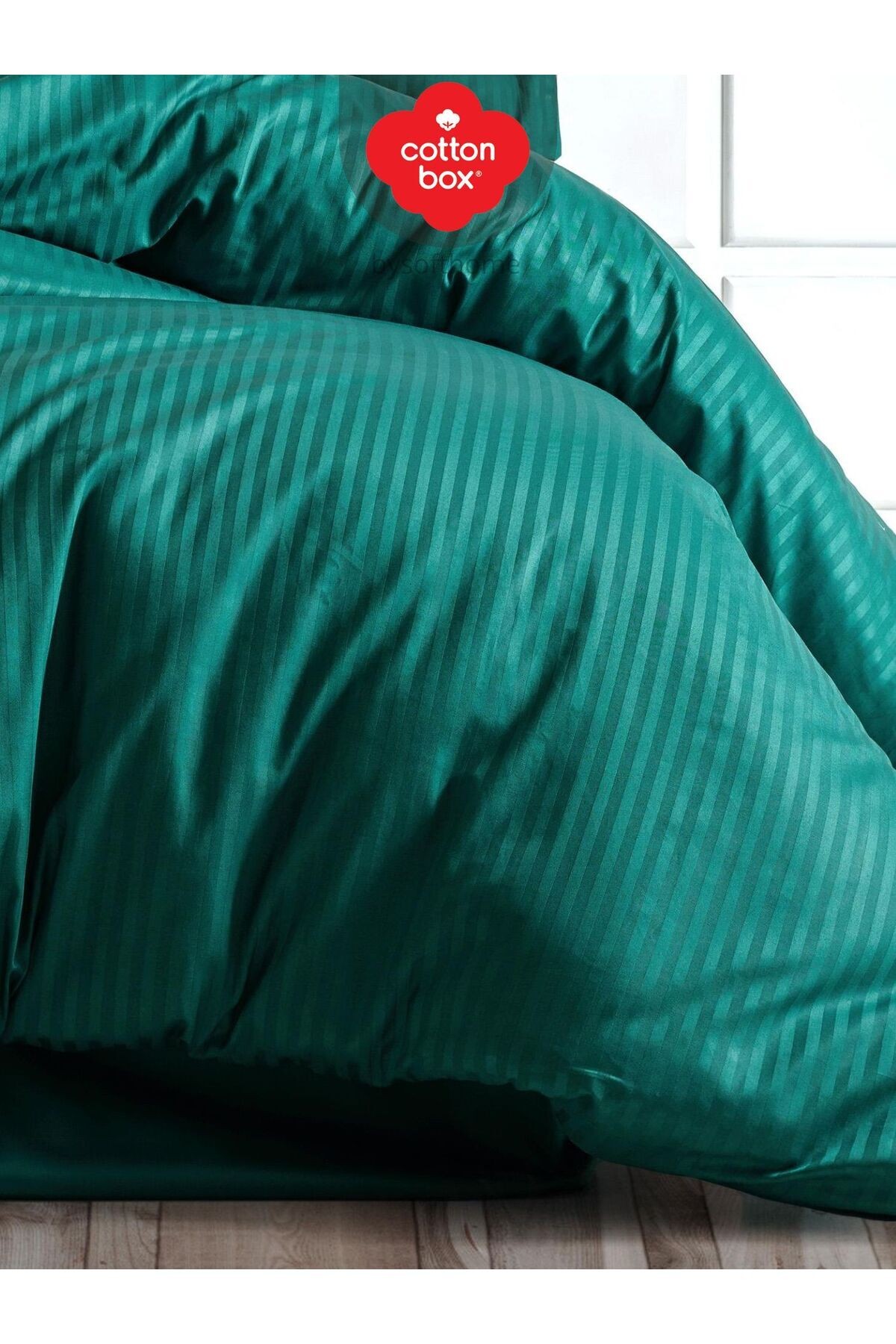 Elegant Stripe Petrol Çift Kişilik Pamuk Saten Nevresim Takımı