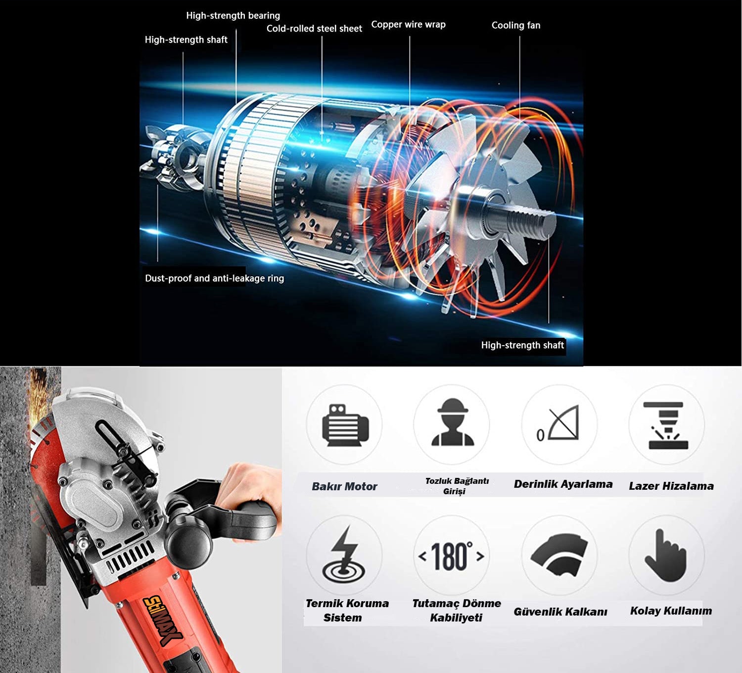 Elektrikli Duvar Oluk Kanal Açma ve Kablo Yerleştirme Makinesi 42MM 3500 Watt 6.5kg + Lazer Hizalama