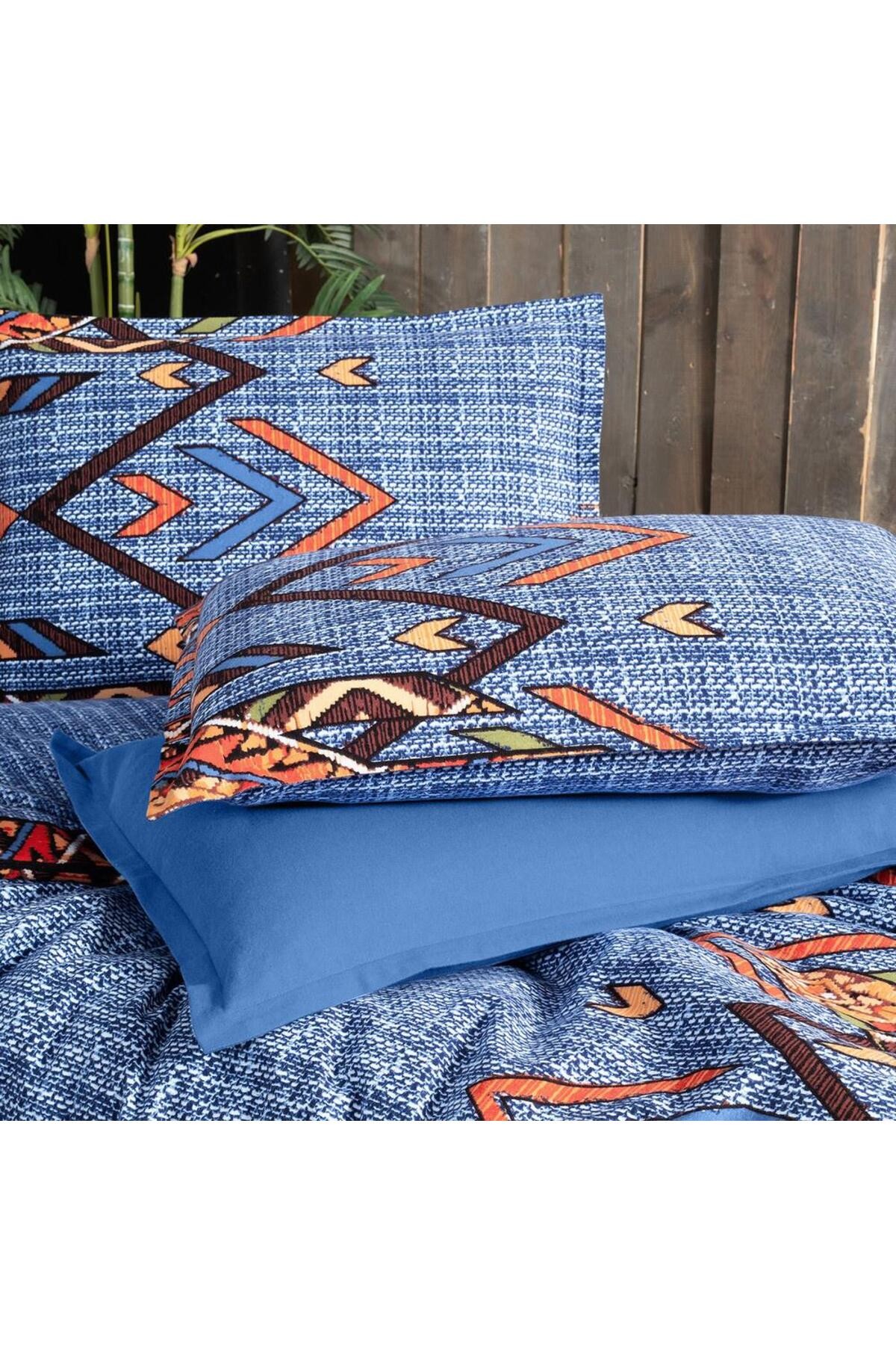 Yakut King Size (Battal Boy) %100 Pamuk Flanel (Pazen) Nevresim Takımı Mavi