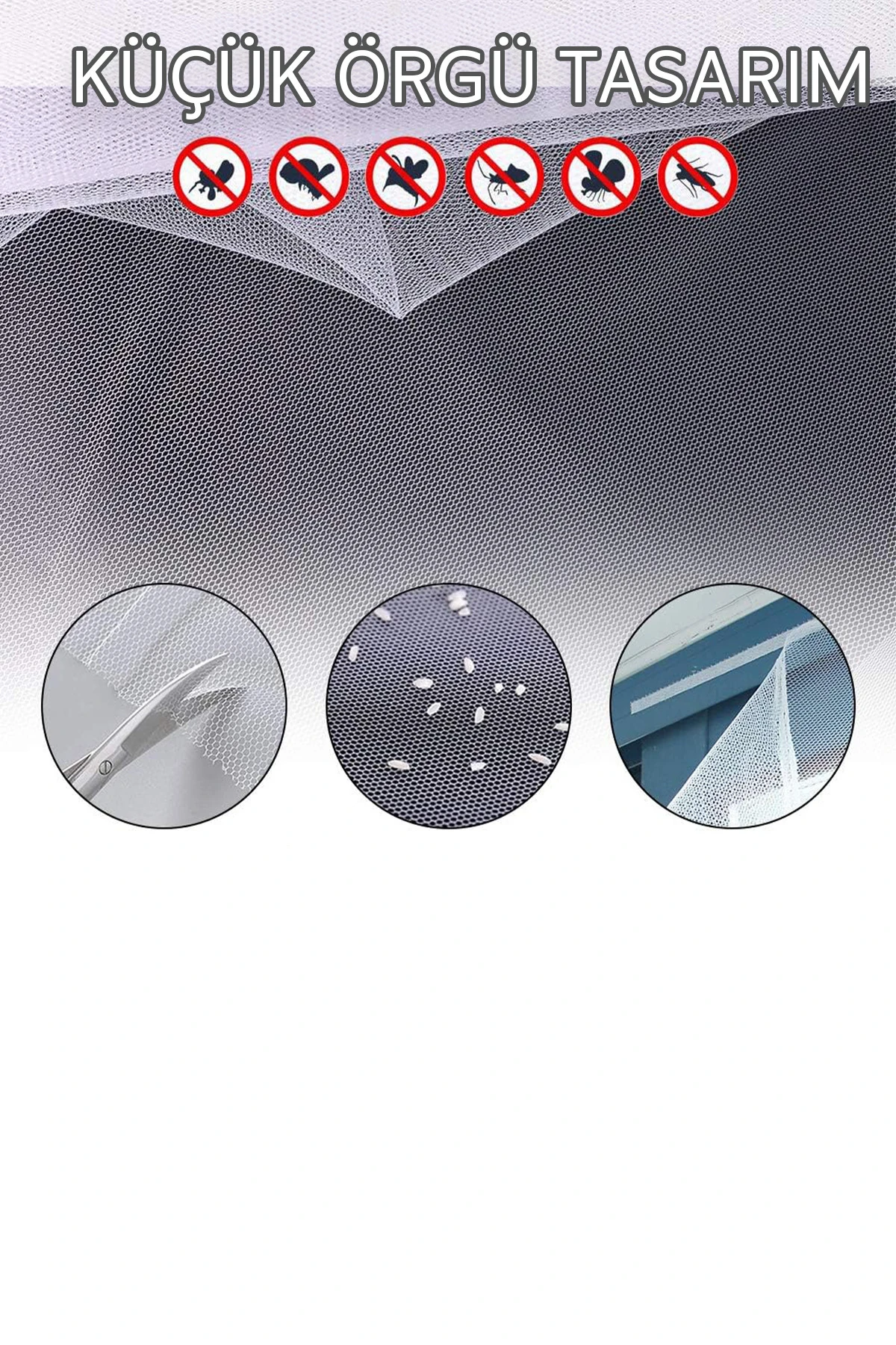 Yapışkanlı Sineklik 130x150 Cm Çift Kanat Beyaz Tül Sineklik Pratik Pencere Uçuşan Sinek Tutucu Ağ