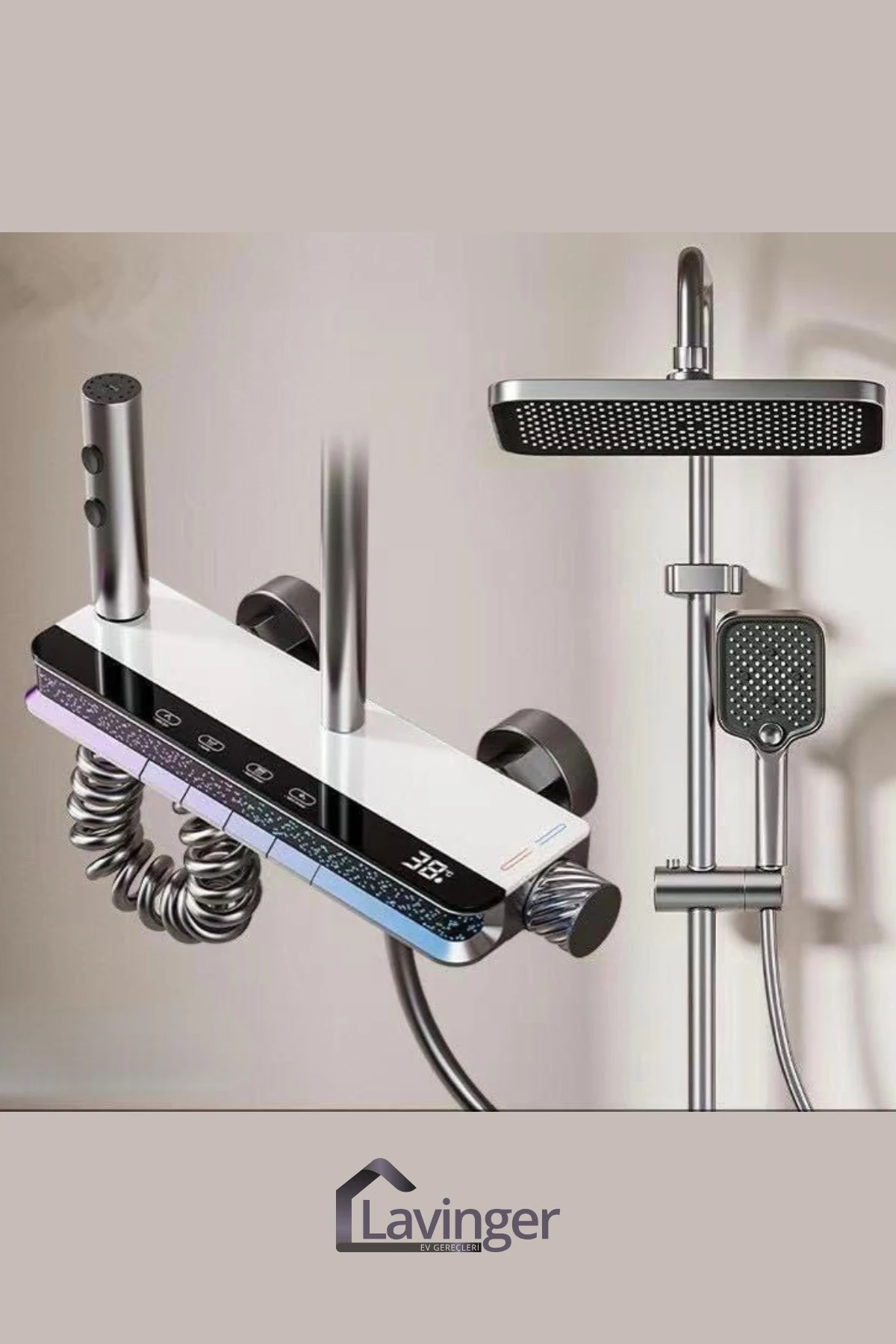 Akıllı LED Ekranlı Termostatik Duş Sistemi – 5 Fonksiyonlu Premium Tasarım - Robot IŞIKLI BEYAZ
