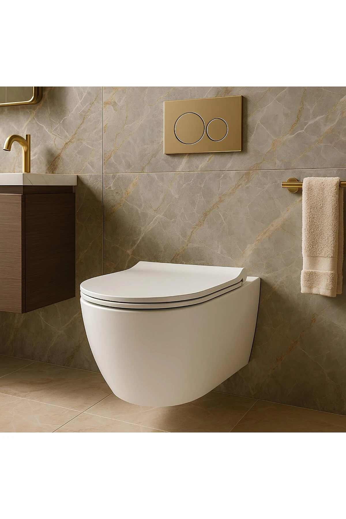 Turavit Rondo Beyaz Kanalsız Asma Klozet RND5512, Nkp Grande Yavaş Kapak