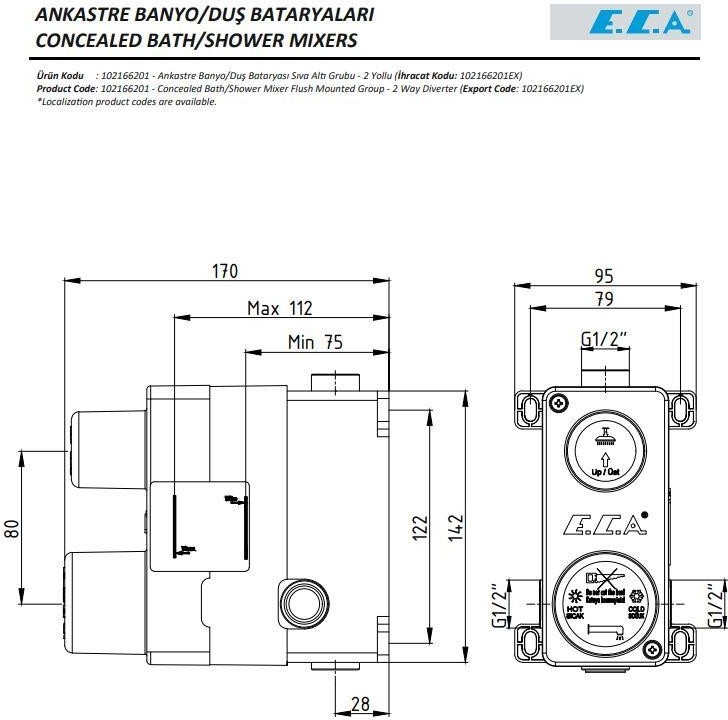 Icon Ankastre Banyo Bataryası 2 Parça Set / 2 Yollu (102167201H-KDE+102166201)