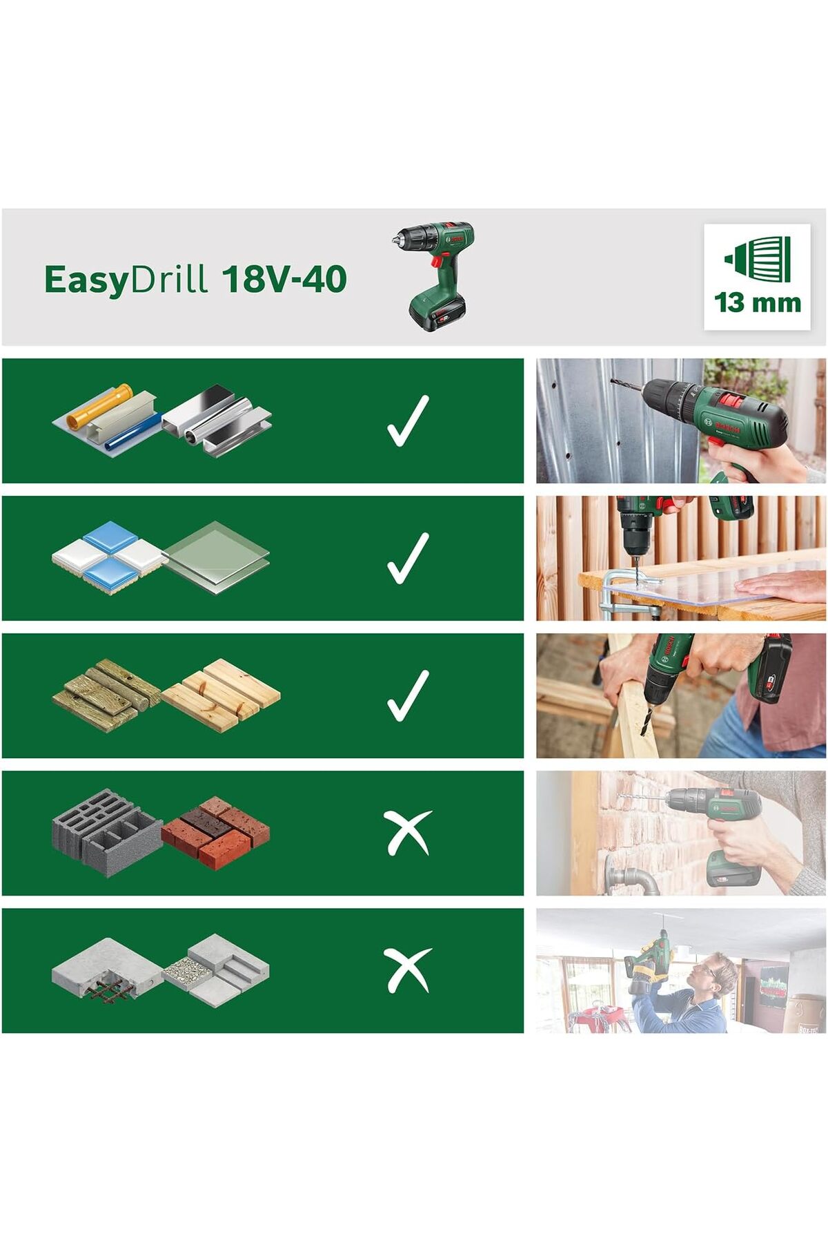 BOSCH Easydrill 18v-40 2.0ah Çift Akülü Matkap - 06039d8005