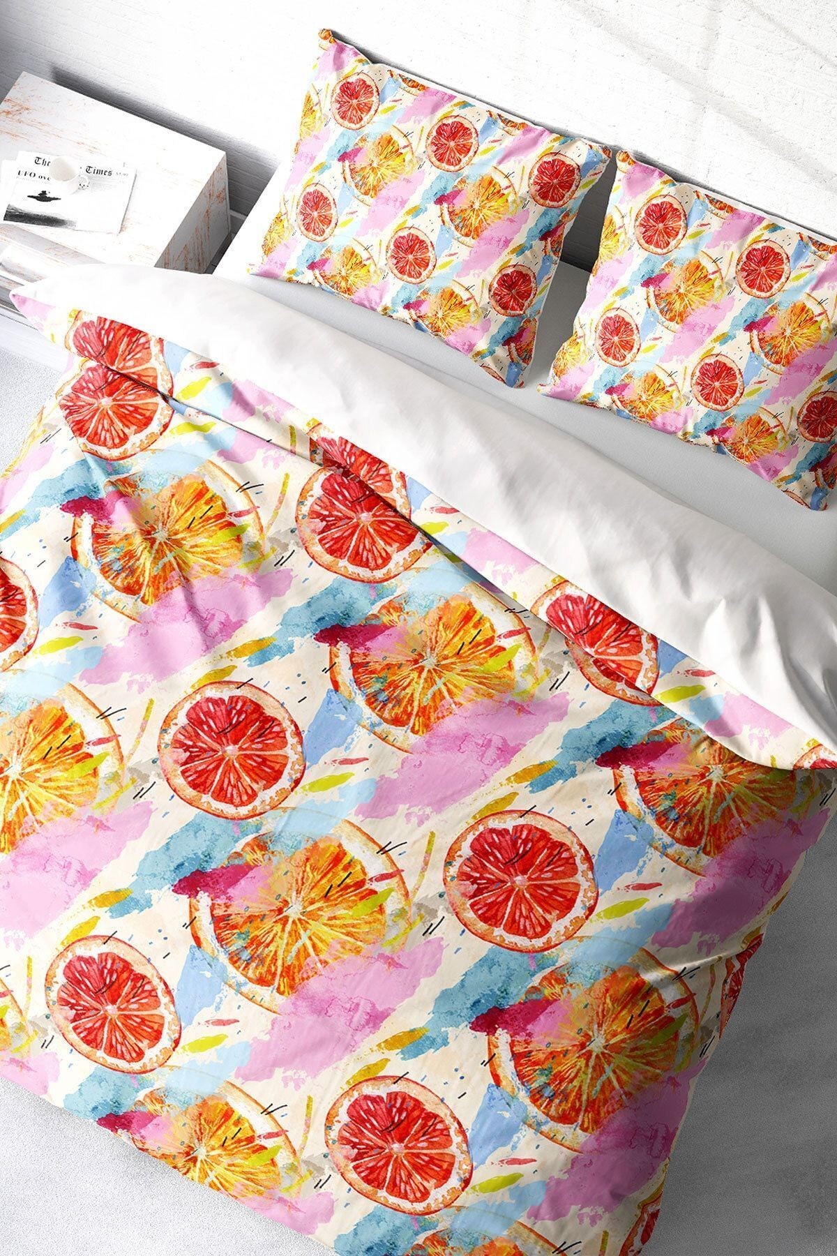 Kıng Sıze Orange Fruit 3d Pamuk Saten Çift Kişilik Nevresim Takımı 220x240cm