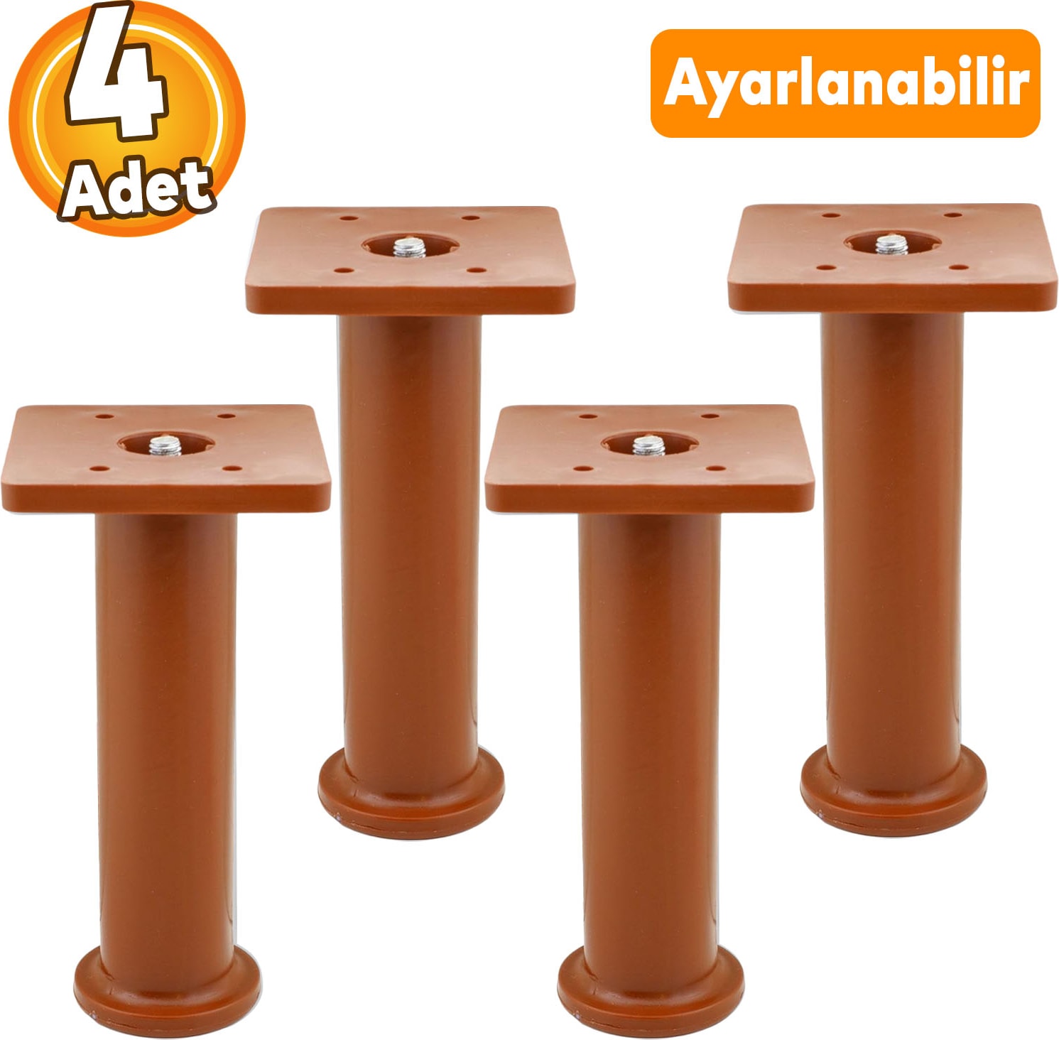 (4 Adet) Ayarlanabilir Destek 15 cm Kahverengi Mobilya Kanepe Koltuk Baza Yükseltme Yükseltici Ayağı Ayakları