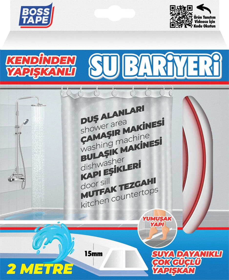 Duş Kapı Eşiği Mutfak Tezgahı Etrafı Su Kesici Bariyer Beyaz 2 Metre