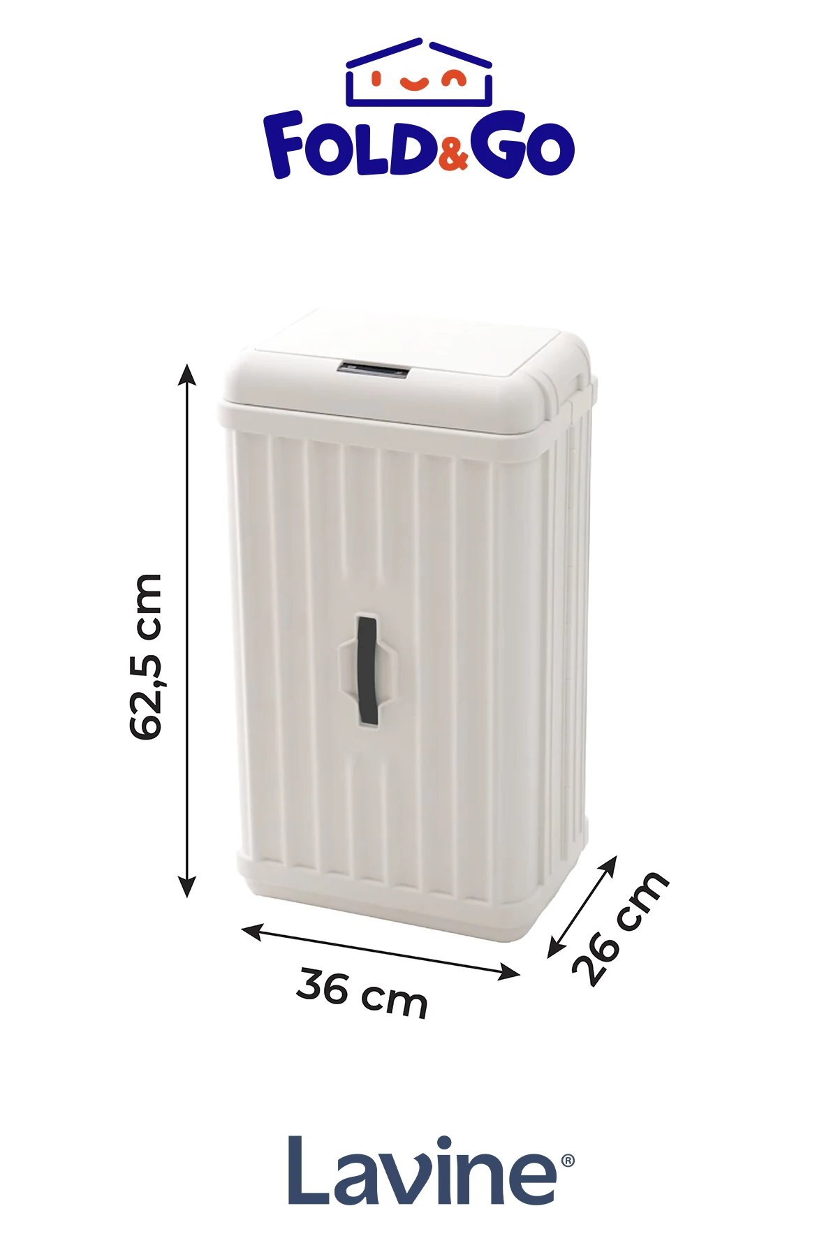 Lavine 50 Lt Sensörlü Çöp Kovası Portatif Katlanabilir Büyük Boy Premium ”beyaz”