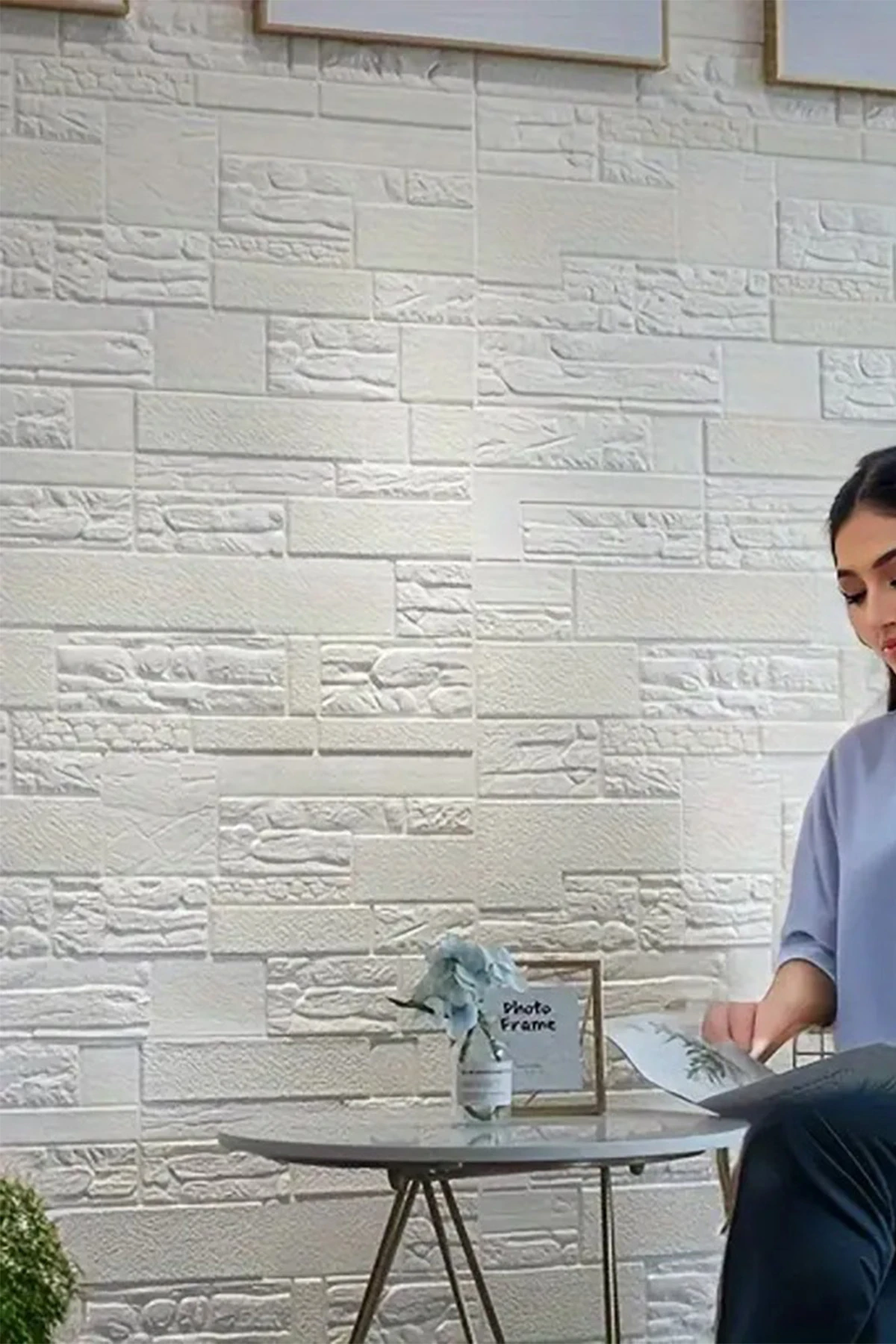 Beyaz Dekoratif Kendinden Yapışkanlı Taş Ev Tuğla Kesme Taş Duvar Paneli Köpük 70x70cm 0,50M²