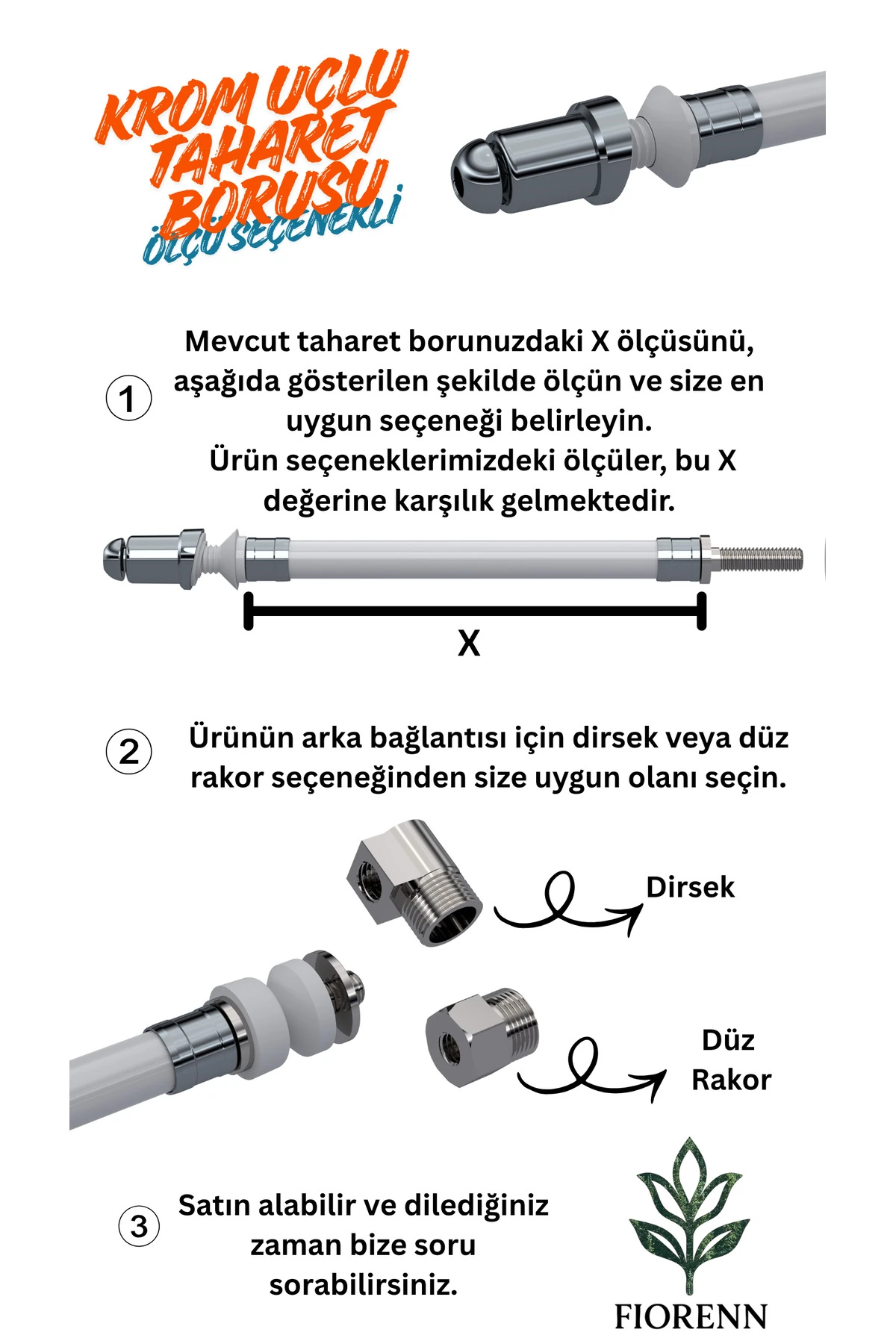 Asma Klozet Esnek Taharet Borusu – Dirsekli | Krom Uç | 200 mm | Kolay Montaj