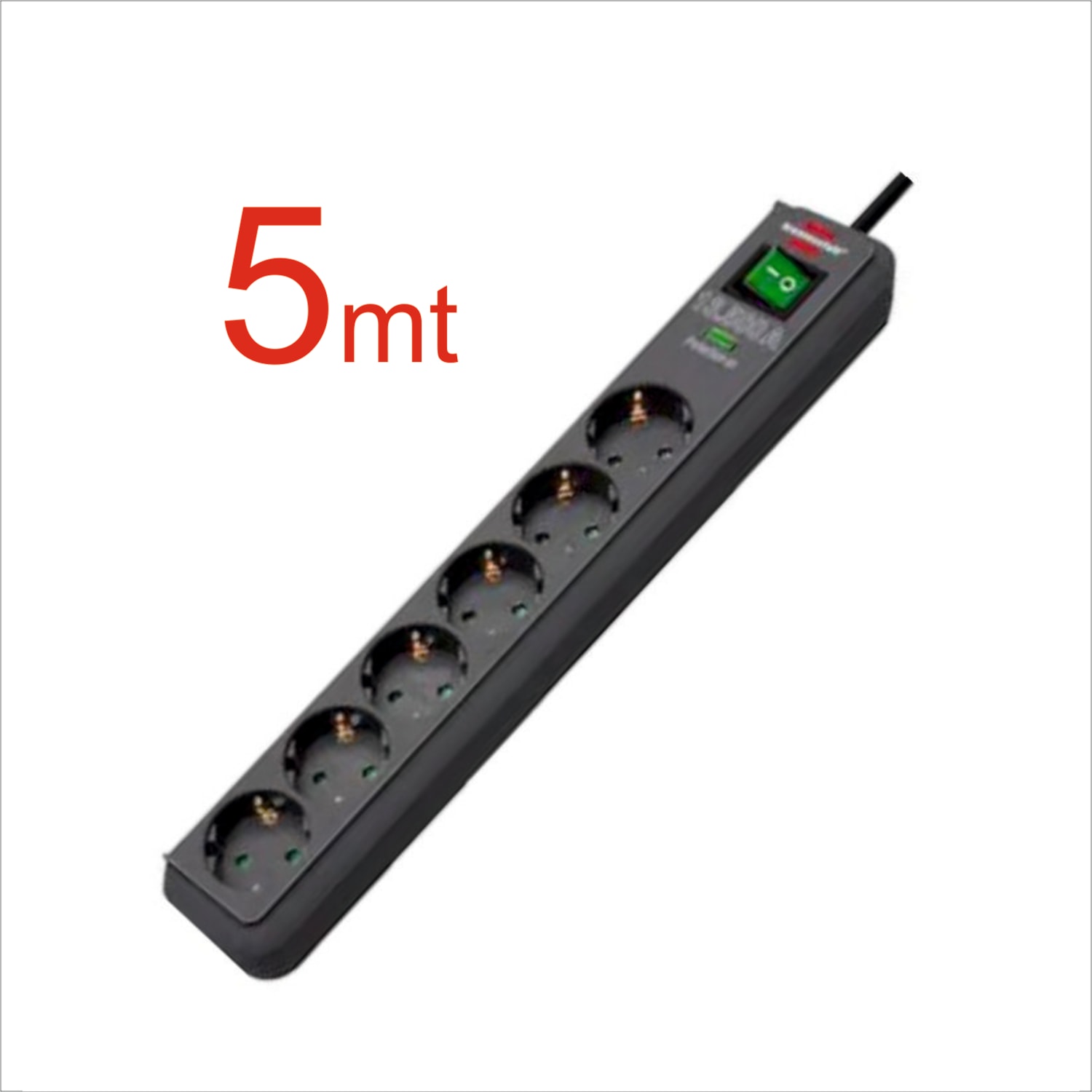 Eco Line Serisi 6 Soketli 13.500A Akım Koruyucu Priz 5 Metre