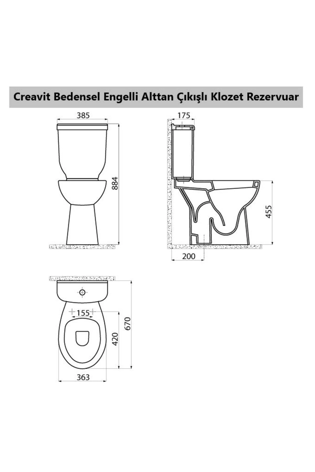 Bedensel Engelli Alttan Çıkışlı Klozet + Rezervuar + İç Takım + Çınar Yavaş Kapanan Kapak 4