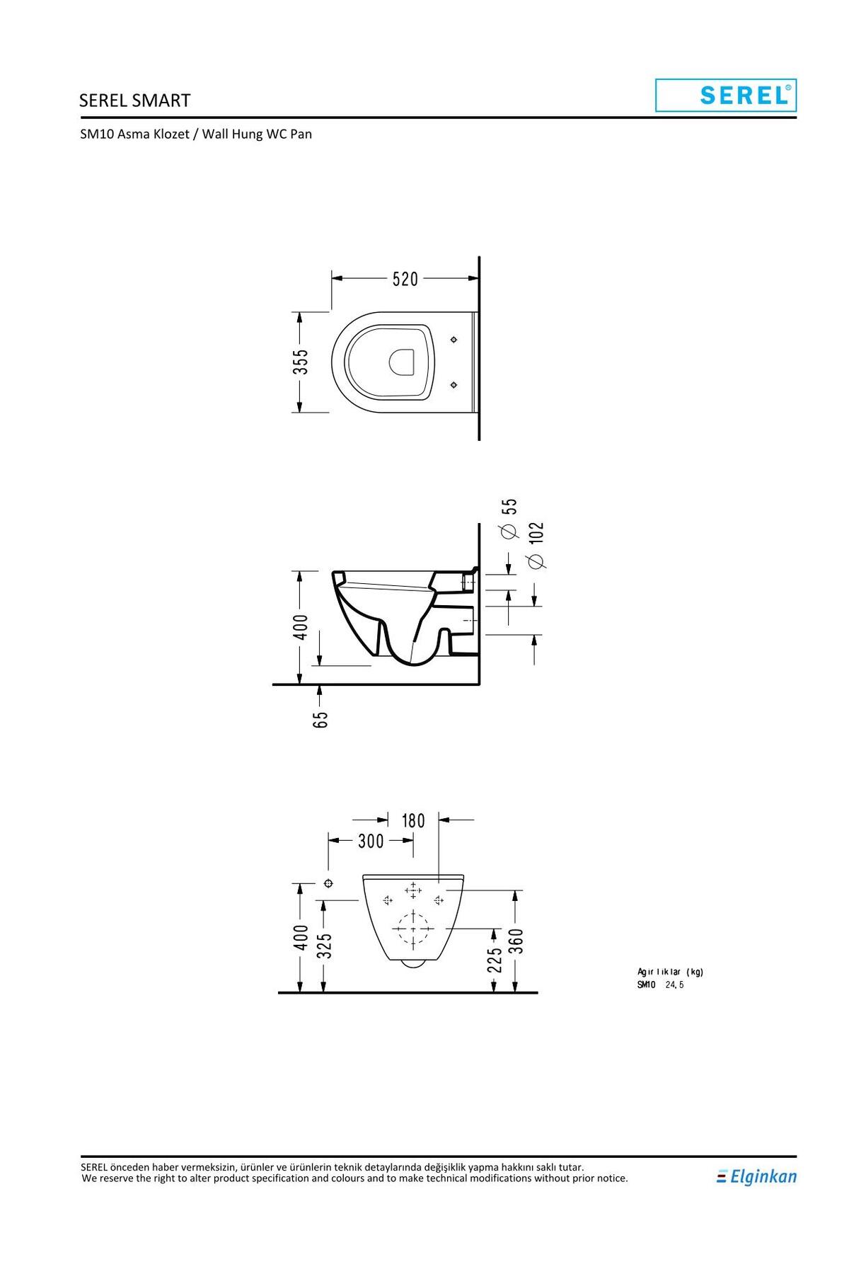 Serel Smart 52 Cm Asma Klozet Kapak Hariç SM10ODS110H