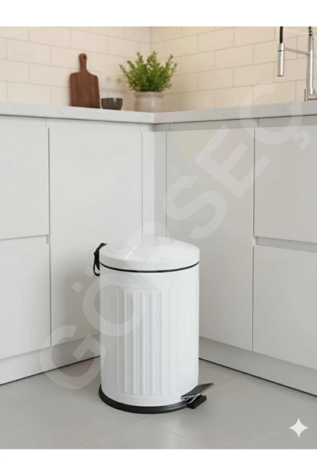 Beyaz 12 Lt Pedallı Vintage Çöp Kovası Mutfak Çöp Kovası Amortisörlü Banyo Çöp Kovası Yavaş Kapak