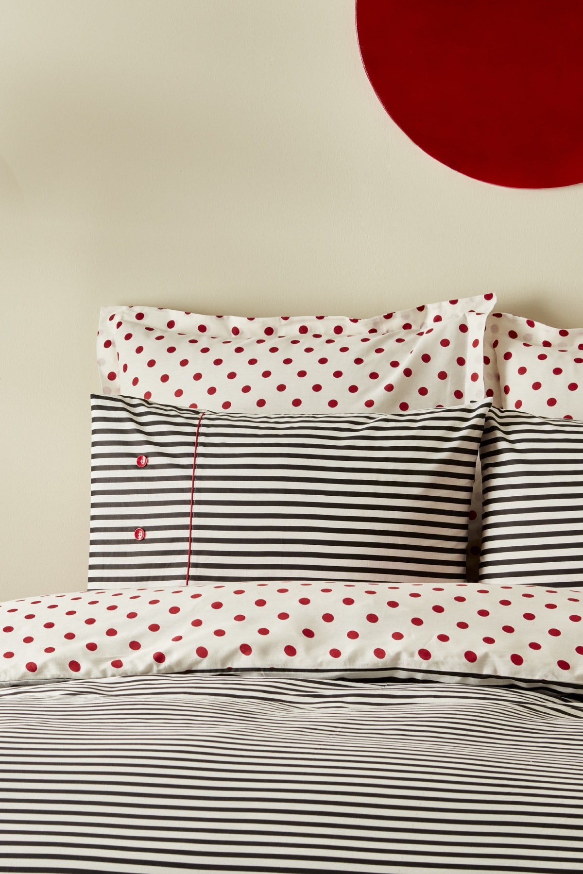 Polka %100 Pamuk Çift Taraflı Çift Kişilik Nevresim Takımı Siyah