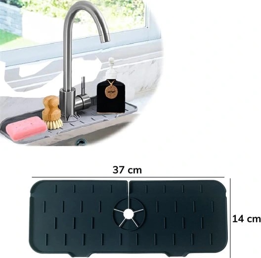 Lavabo Için Silikon Esnek Mat Musluk Sapı Damlama Tutucu Raf Mutfak Tezgahı Sıçrama Koruma (5047)