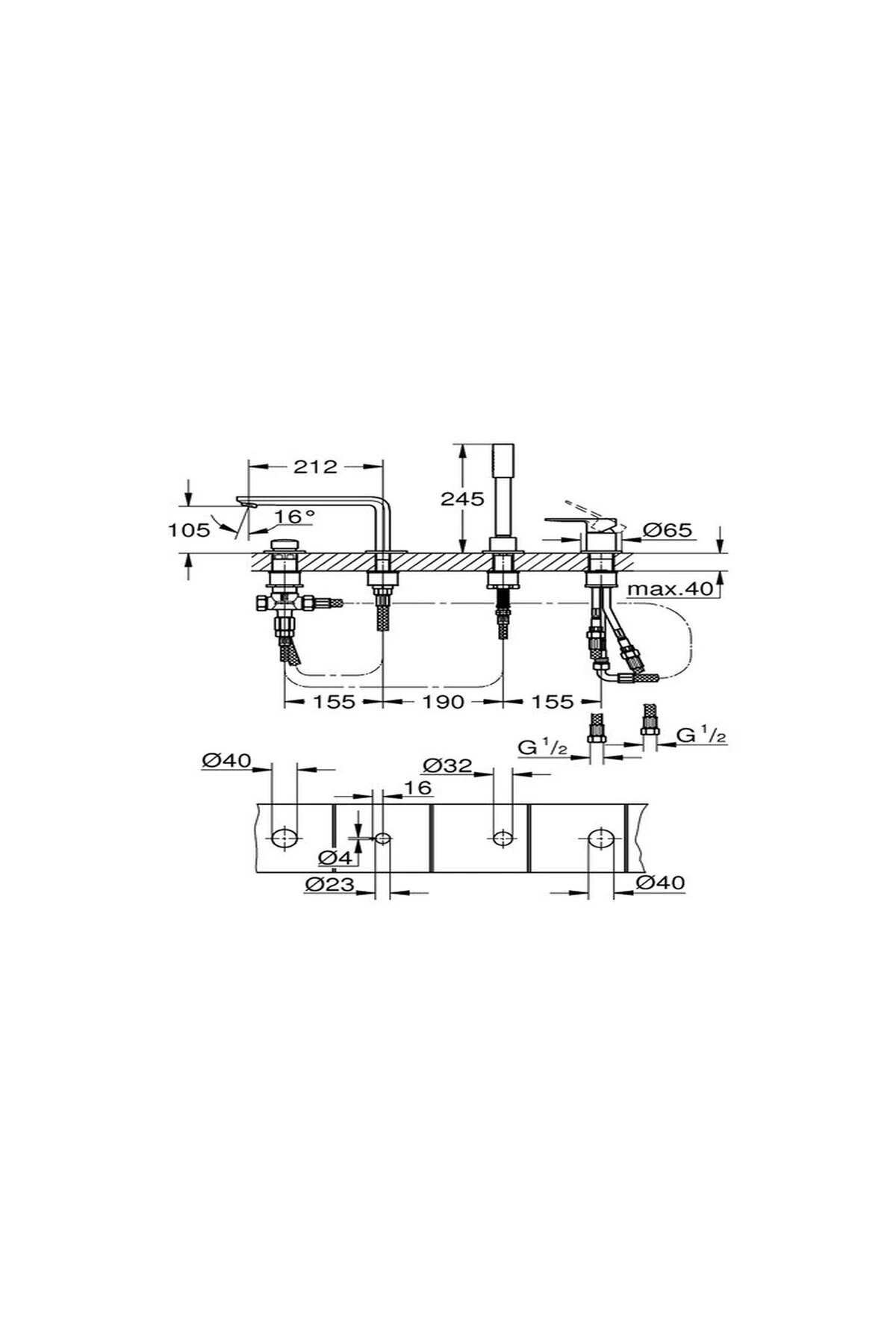 Lineare Dört Delikli Küvet Bataryası 19577001