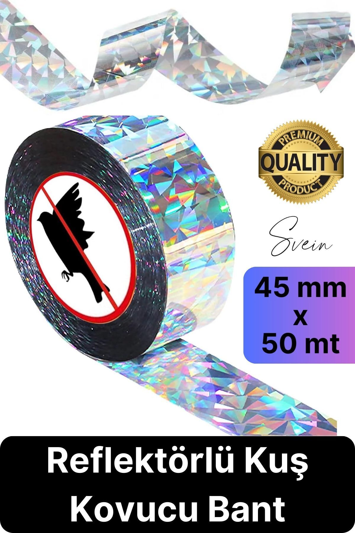 OZKUVVET Premium Kuş Kondurmaz Rahatsız Eden Şerit Bant 45 mm x 50 mt Yansıtıcı Kuşsavar Çatı Hologram Bandı