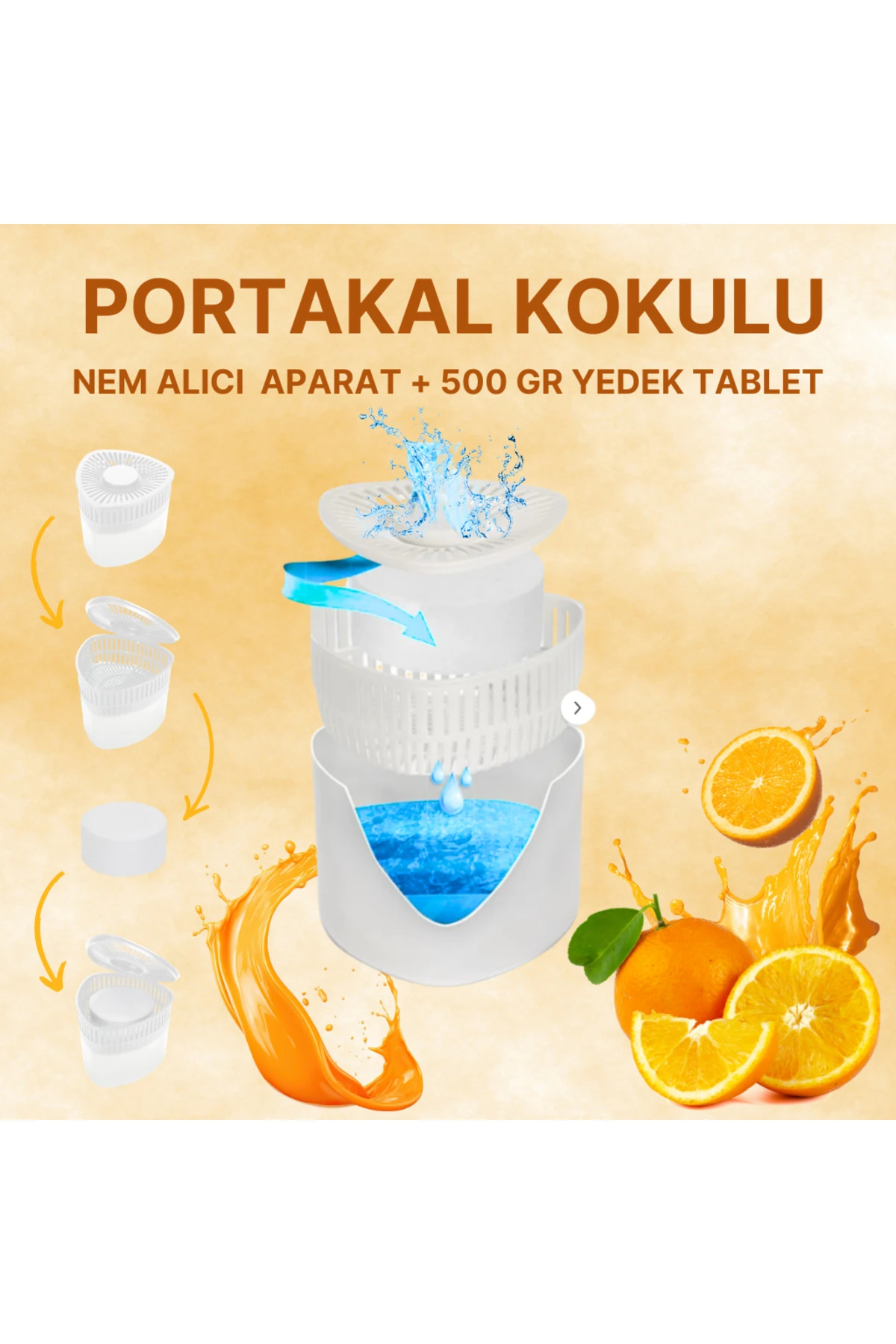 Beyaz, Portakal Üçgen Nem Alıcı Aparat Rutubet Ve Koku Giderici 500 Gram