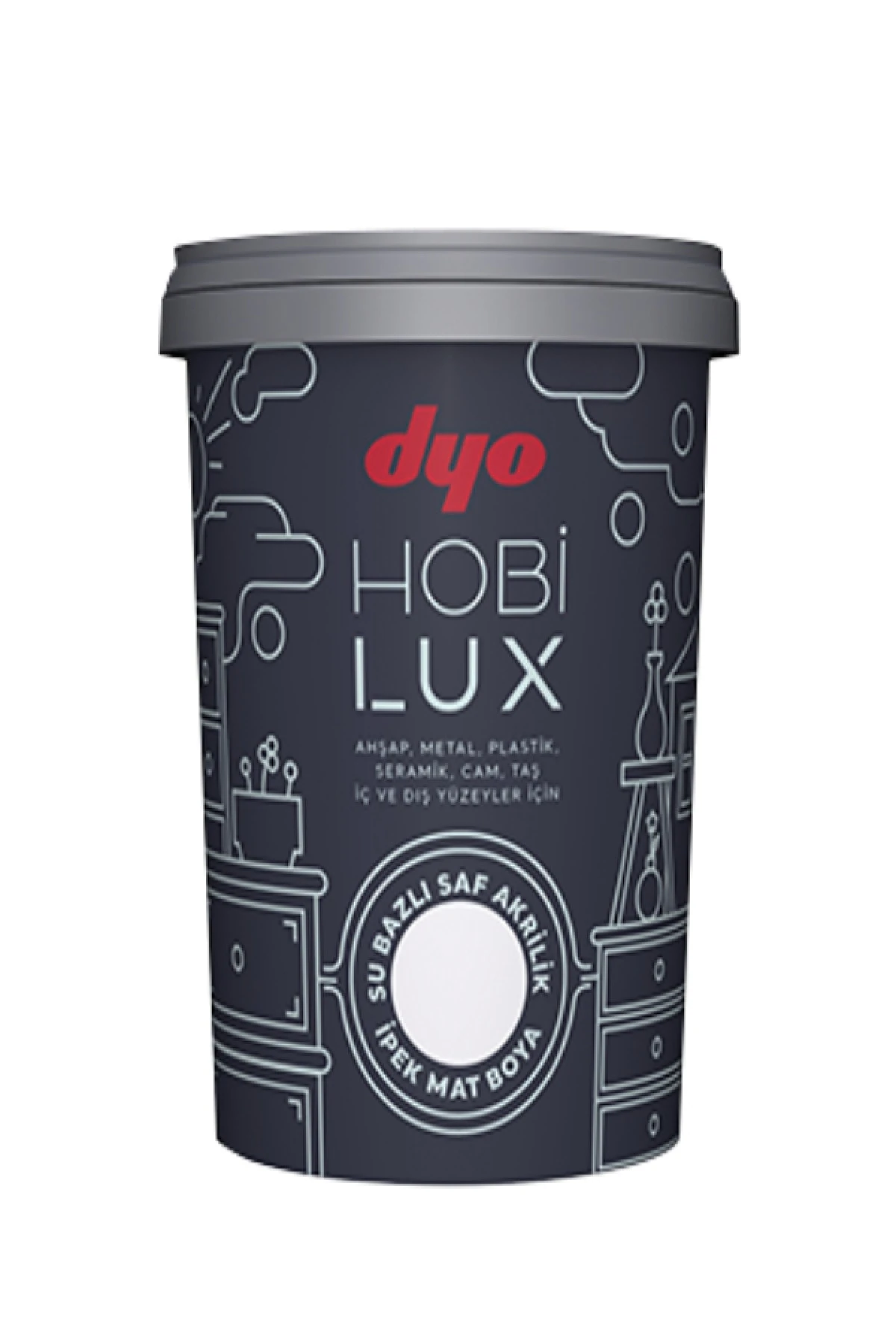 Dyo 0.40 Litre Hobilux Su Bazlı Saf Akrilik Ipek Mat Boya 0542 Rozet Gümüşü