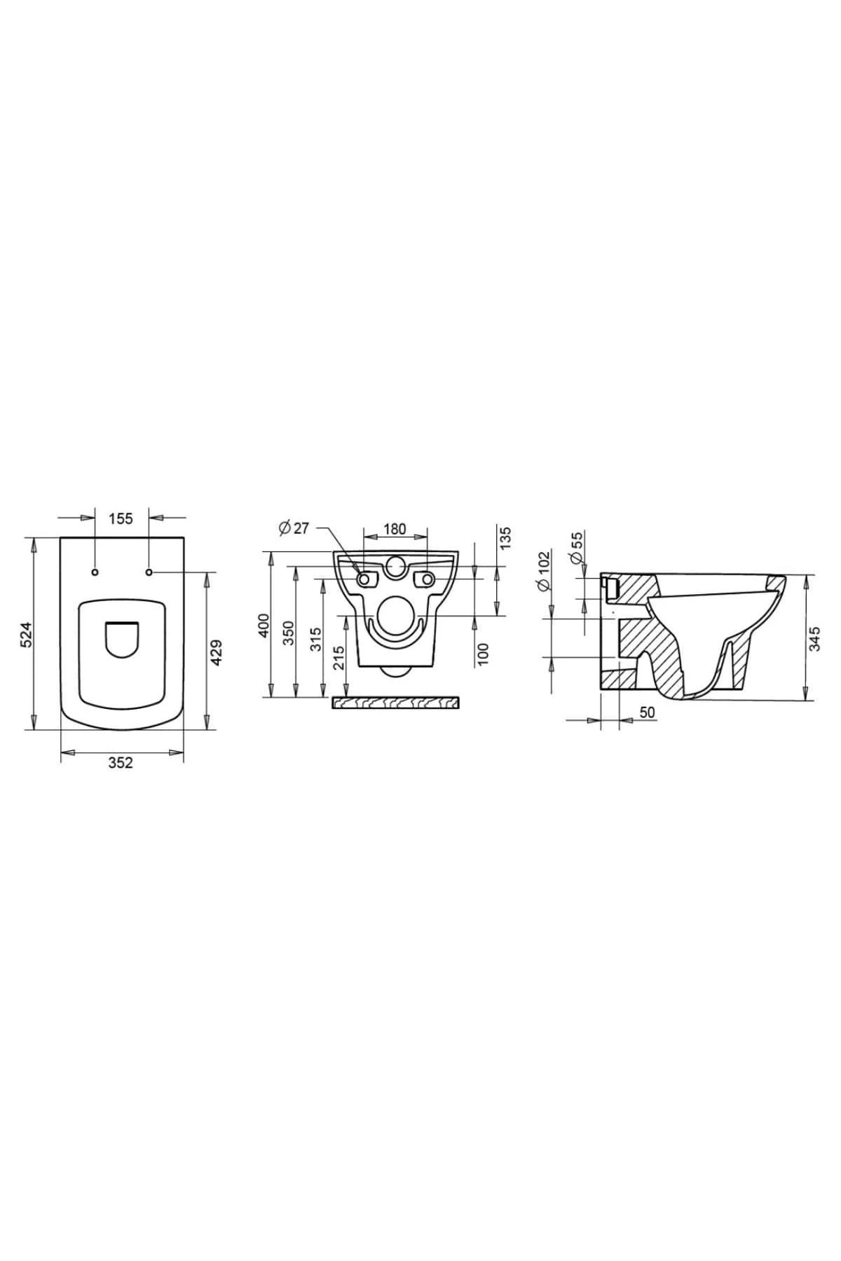 Turavit Plaza Beyaz Kanallı Asma Klozet PLZ1710, Nkp Yavaş Kapak