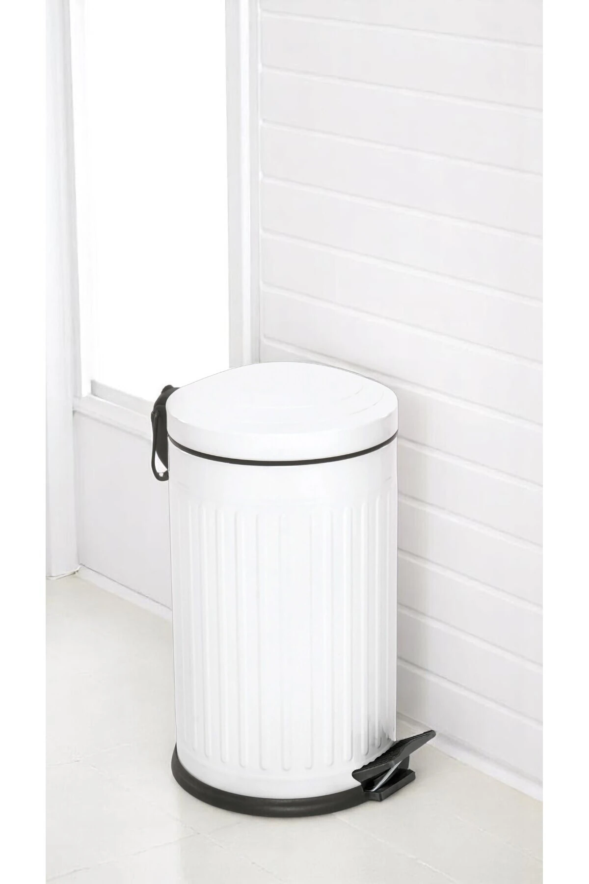 Vintage Çöp Kovası Çizgili Beyaz 16 Lt