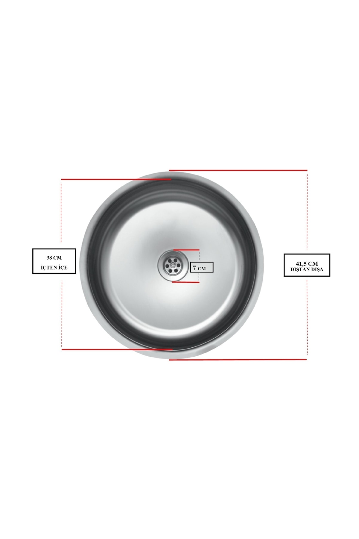 Yuvarlak Tezgah Altı Evye - 430 Kalite Düz Küçük Kafa Sifon