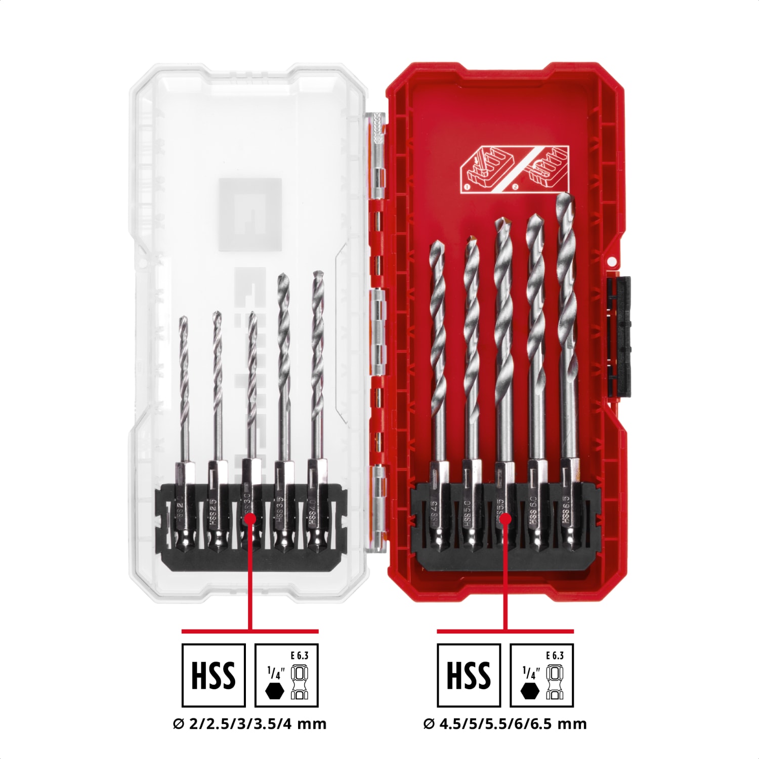 EİNHELL S-CASE 10 Parça Metal Matkap Ucu Seti (HSS 4241 Çelikten Yapılmış, E 6.3 Sap, 135° Bölünmüş Nokta Uç, Rulo Halinde Haddelenmiş N Tipi Spiral, Saklama Kutusu Dahil)