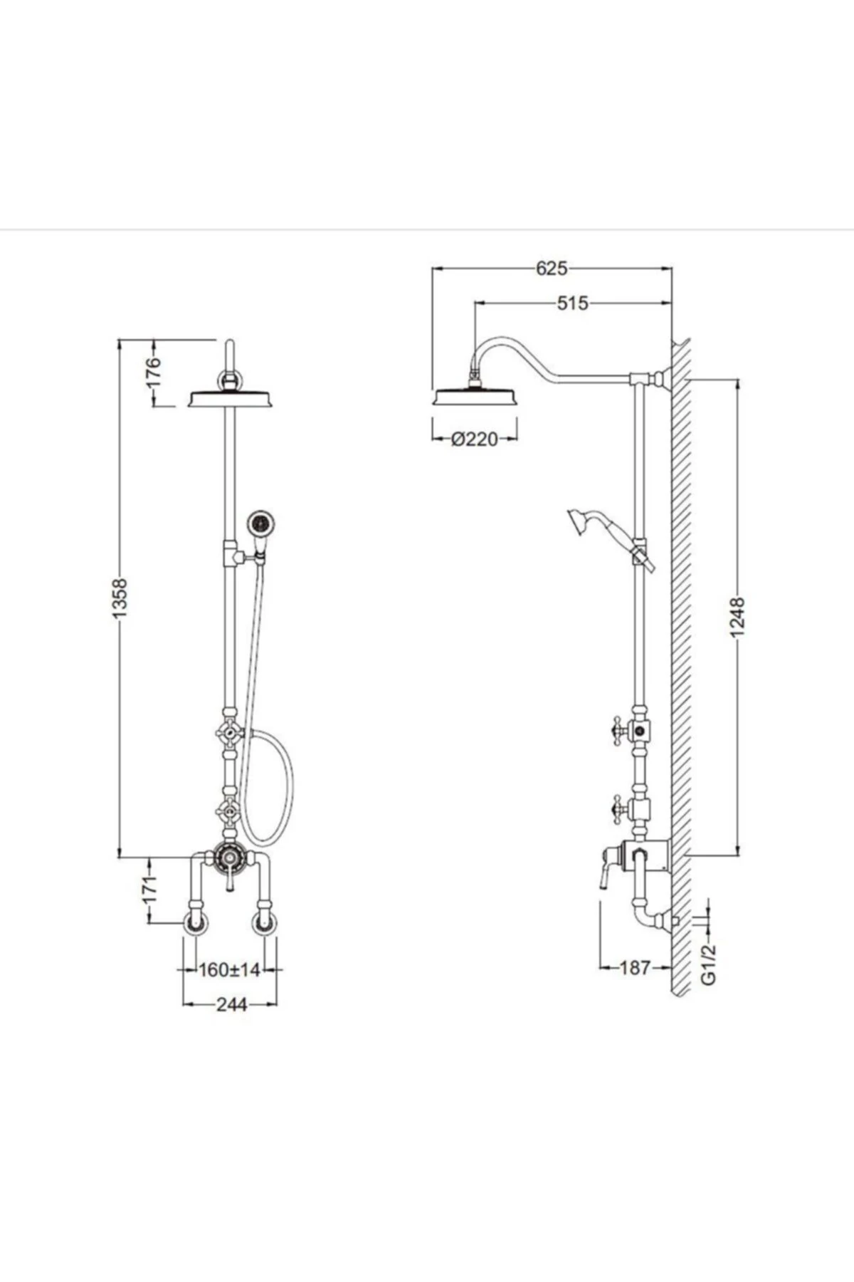 Bocchı Burlıngton Duş Bat.+duş Kolonu+el Duş Seti Antik Siyah