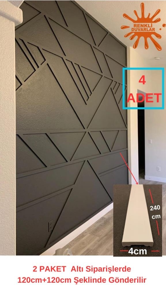 Boyanabilir Beyaz Düz Duvar Çıtası Dekoratif 4 cm x 240 cm 4 Adet