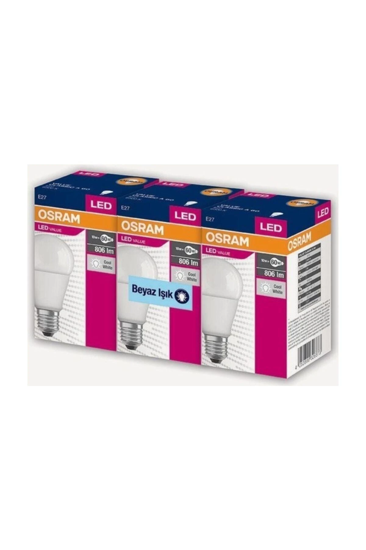 Led Value 3lü Ampul Beyaz Işık 8.5 W 60watt 4058075803879 Osrr