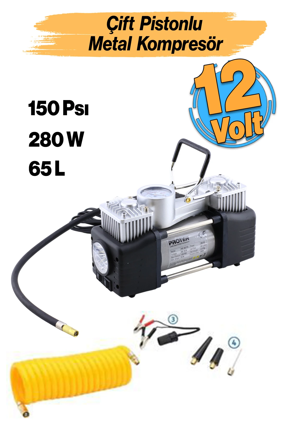 Çift Pisyonlu 12 V Araç Tipi Çakmaklık Metal Hava Kompresörü Araba Bisiklet Teker Lastik Top Şişirme