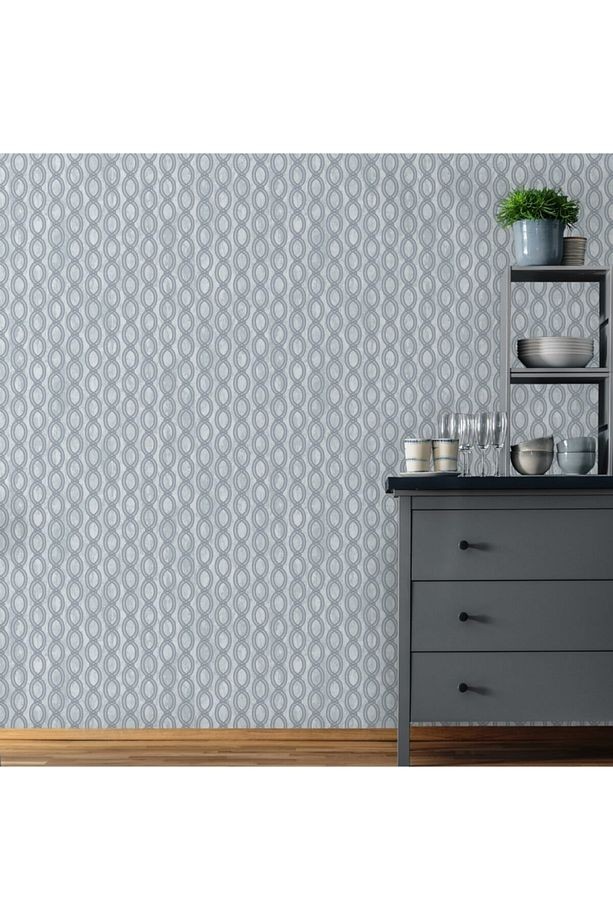 Seven 7808-2 Oval Geometrik Desenli Gri Duvar Kağıdı 16,50 M2