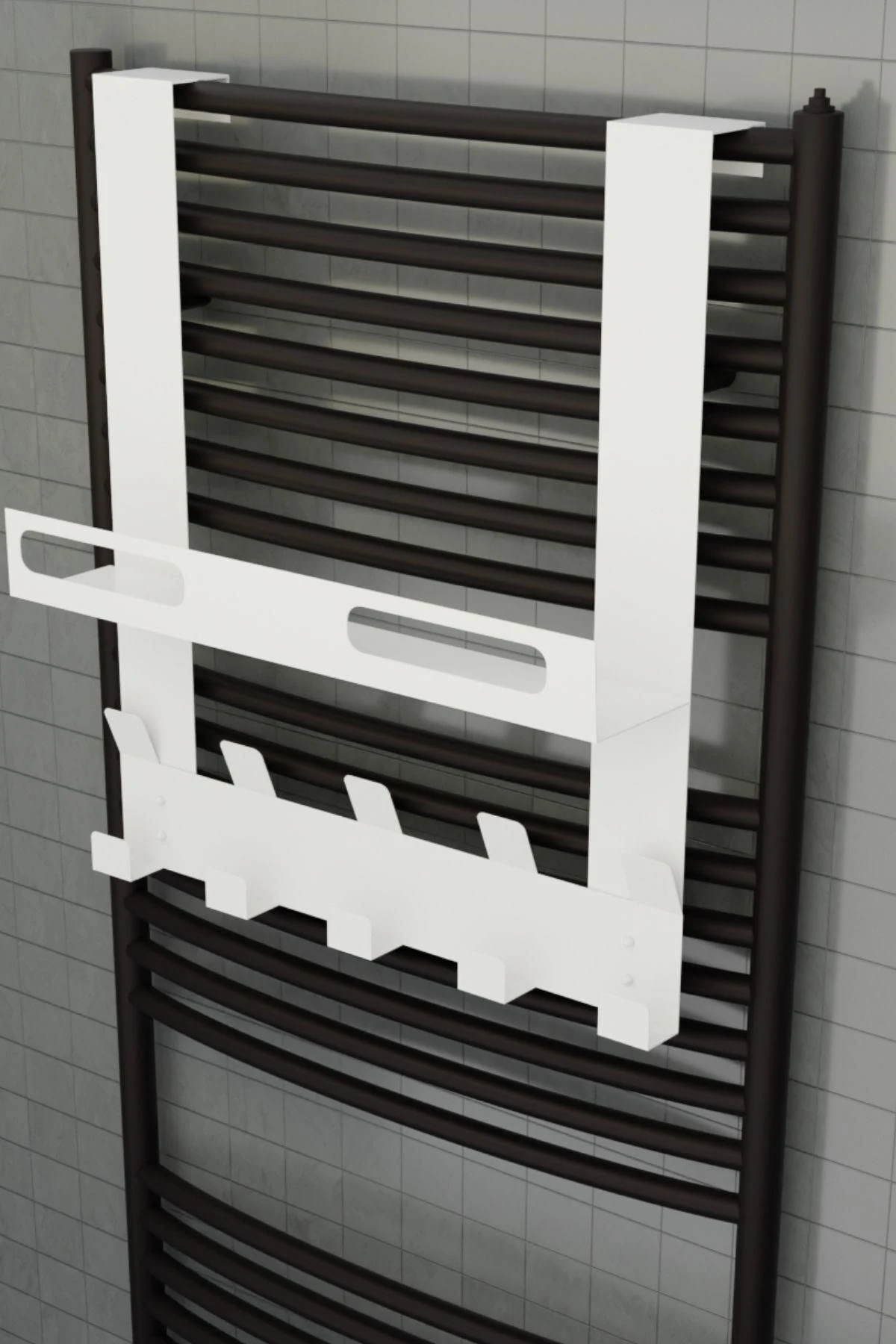 Beyaz Raflı Havlupan Askısı Banyo Petek Askısı ve Raflı Havlu Askılığı, Banyo Peteği Askılığı MT105B