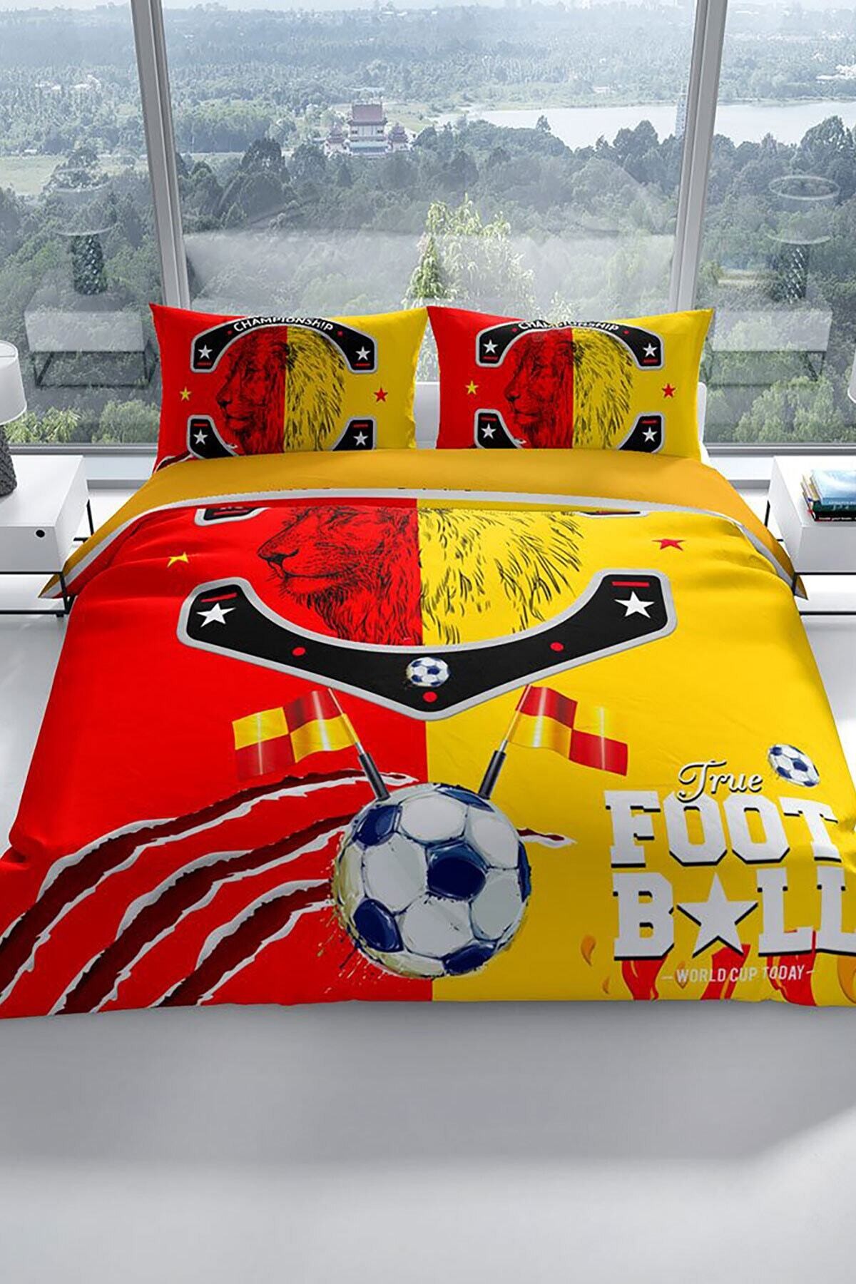 Kıng Sıze Red & Yellow 3d Çift Kişilik Nevresim Takımı 220x240cm