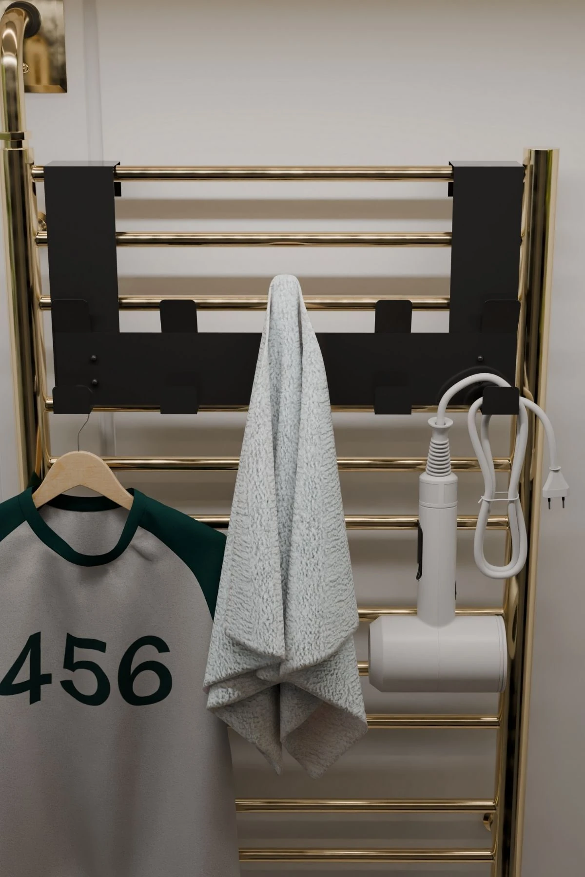 Siyah Havlupan Askısı Banyo Petek Askısı ve Havlu Askılığı, Banyo Peteği Askılığı MT104S