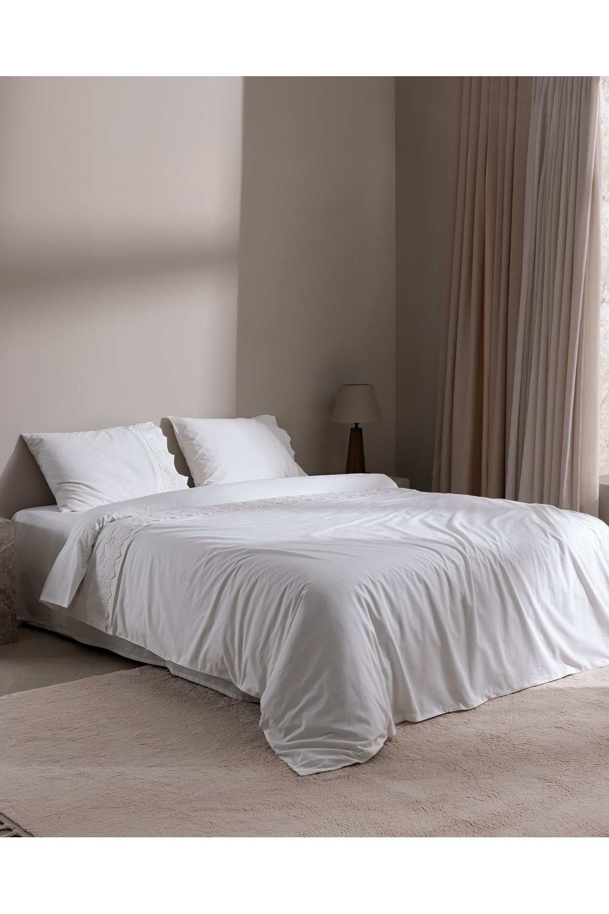 Modena King Size %100 Pamuk Brodeli Nevresim Takımı - Beyaz