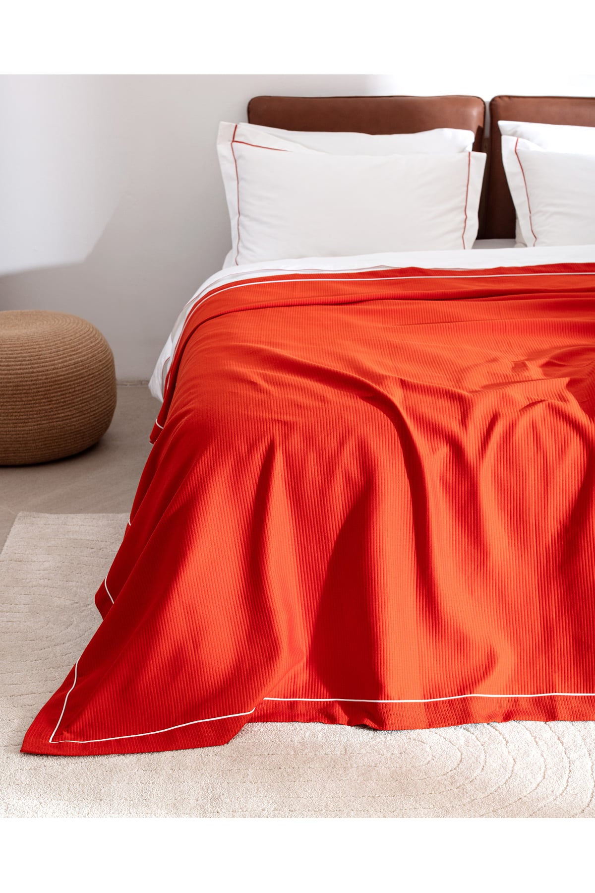 Caline King Size %100 Pamuk Pikeli Nevresim Takımı - Beyaz/Kiremit