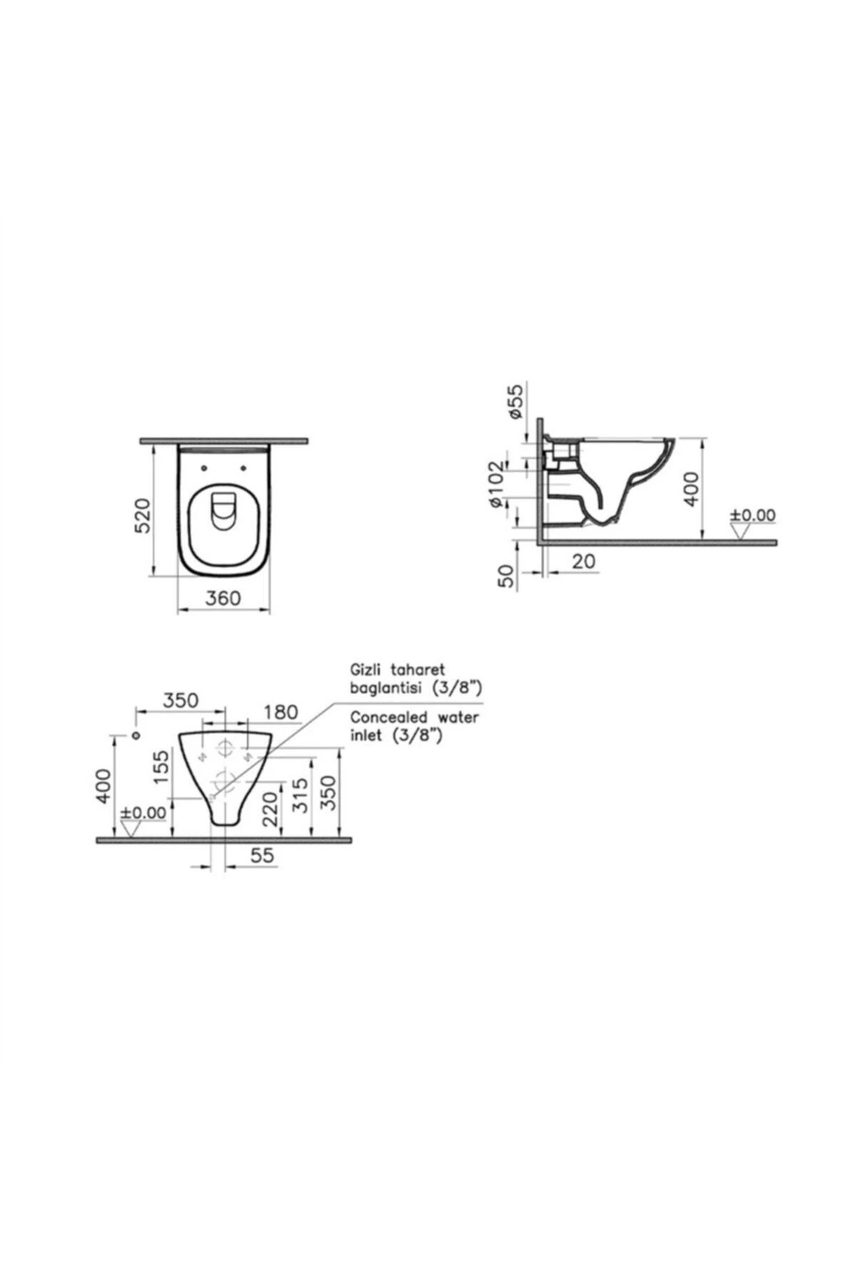 S 20 Asma Klozet Rimex (kanalsız Yeni Sistem) 7507l003-0850+ Soft Pp Kapak Kolay Sök Tak