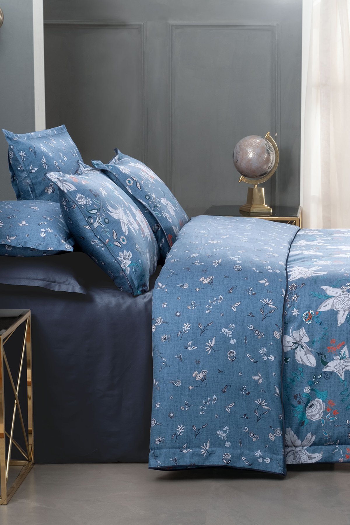 Portland Mavi King Size (Battal Boy) %100 Pamuk Saten Nevresim Takımı