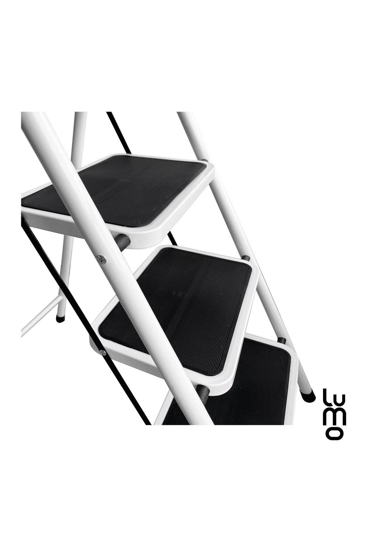 Metal 3 Basamaklı Katlanır Merdiven | Geniş Kaymaz Yüzeyli Basamaklı Ev Tipi 150 Kg Taşıma Kapasite