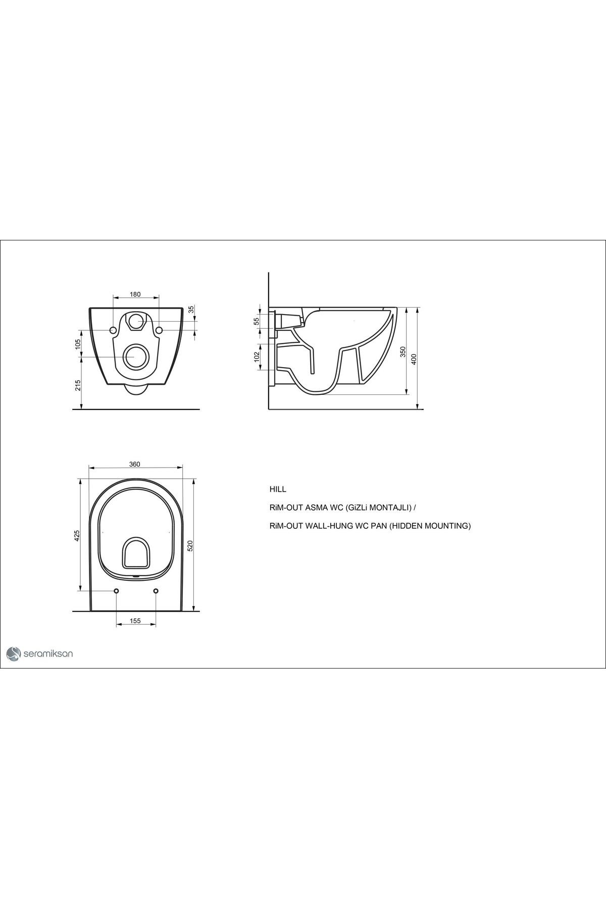 Saturn Rimout Mat Antrasit Asma Klozet A141301K, Saturn Rimout Mat Antrasit Kapak A090013